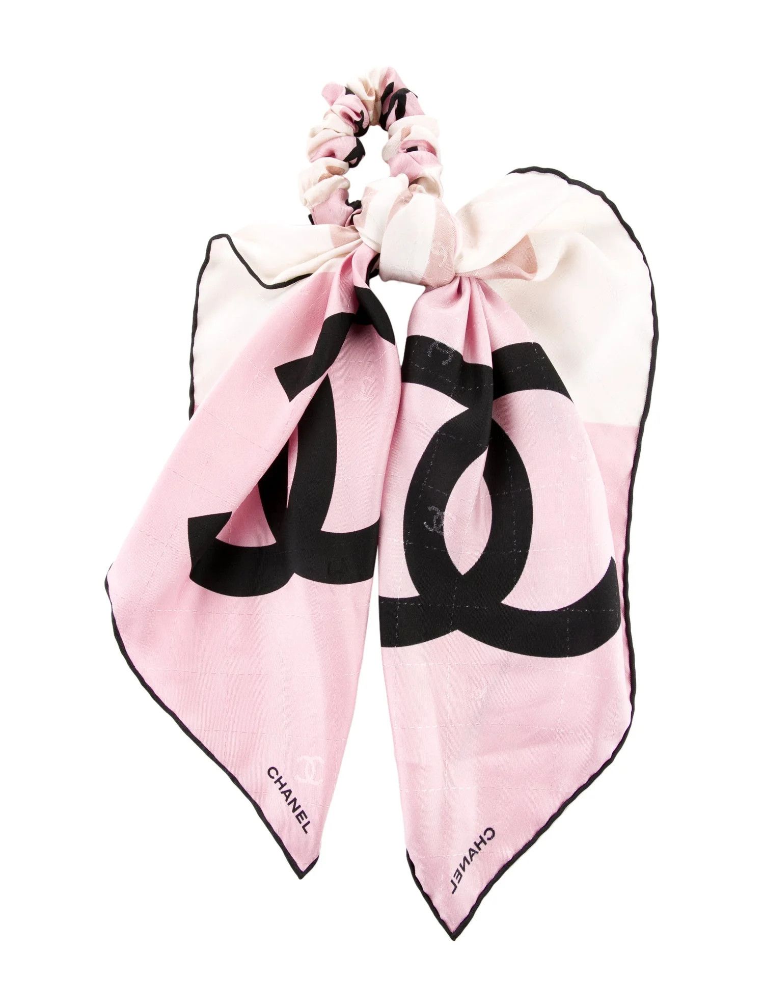 Chanel Chanel Silk Scarf and Hair Scrunchie Pink Black Size ONE SIZE - 1 Thumbnail