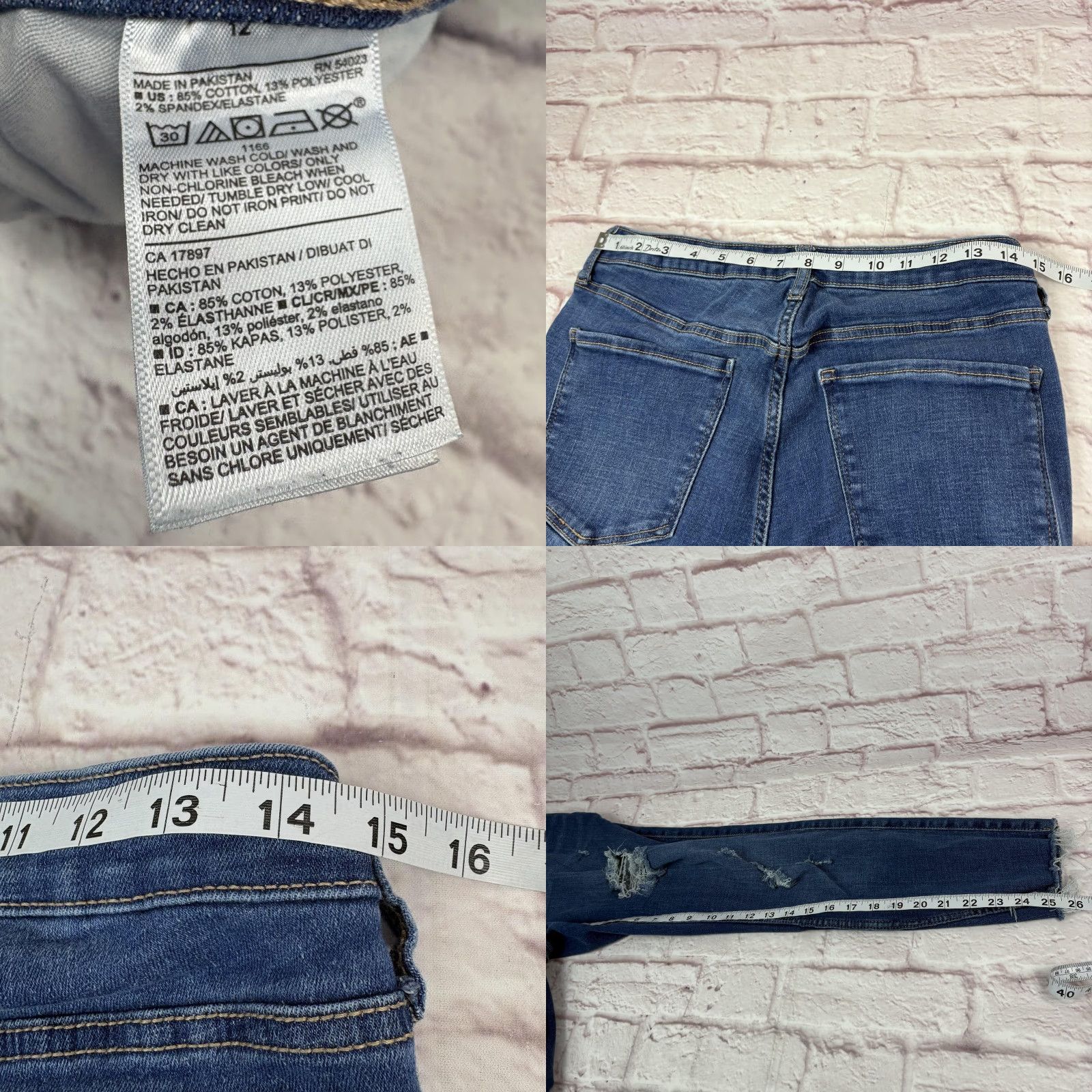 Old Navy Old Navy Rockstar Jeans Womens 12 Blue Extra High-Rise Skinny Distressed 29x26 Size 34" / US 12 / IT 48 - 8 Thumbnail