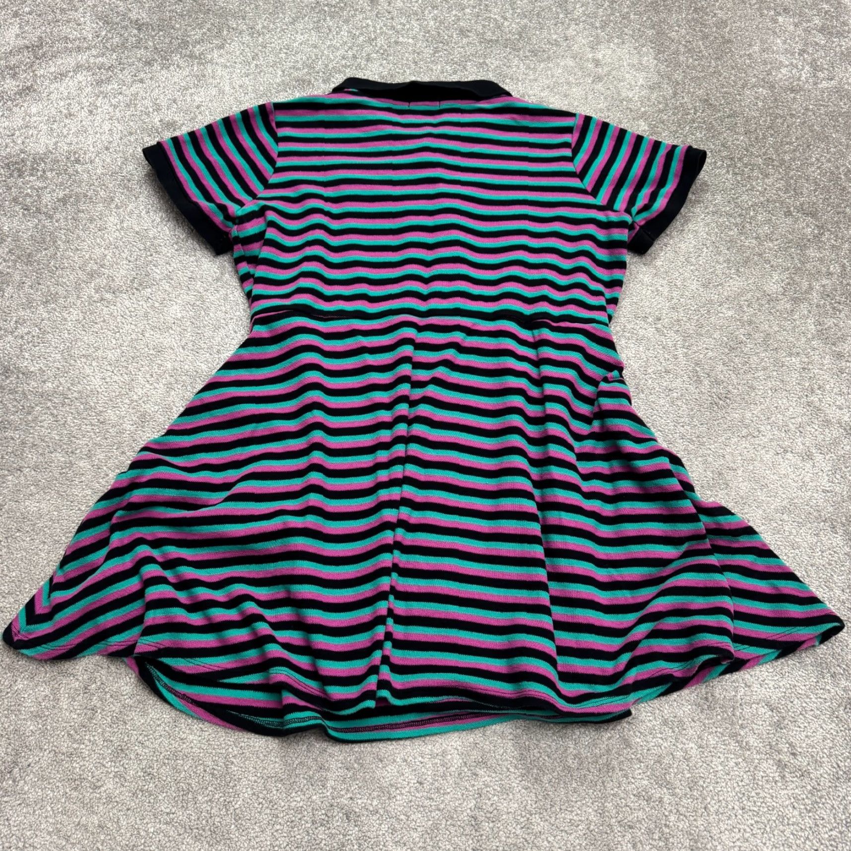 Hot Topic VINTAGE Hot Topic Sad Song A-Line Mini Polo Dress Womens 2 Striped Short Sleeve Casual Spring Summer Pink Green Black Cotton Blend Size XS / US 0-2 / IT 36-38 - 2 Thumbnail