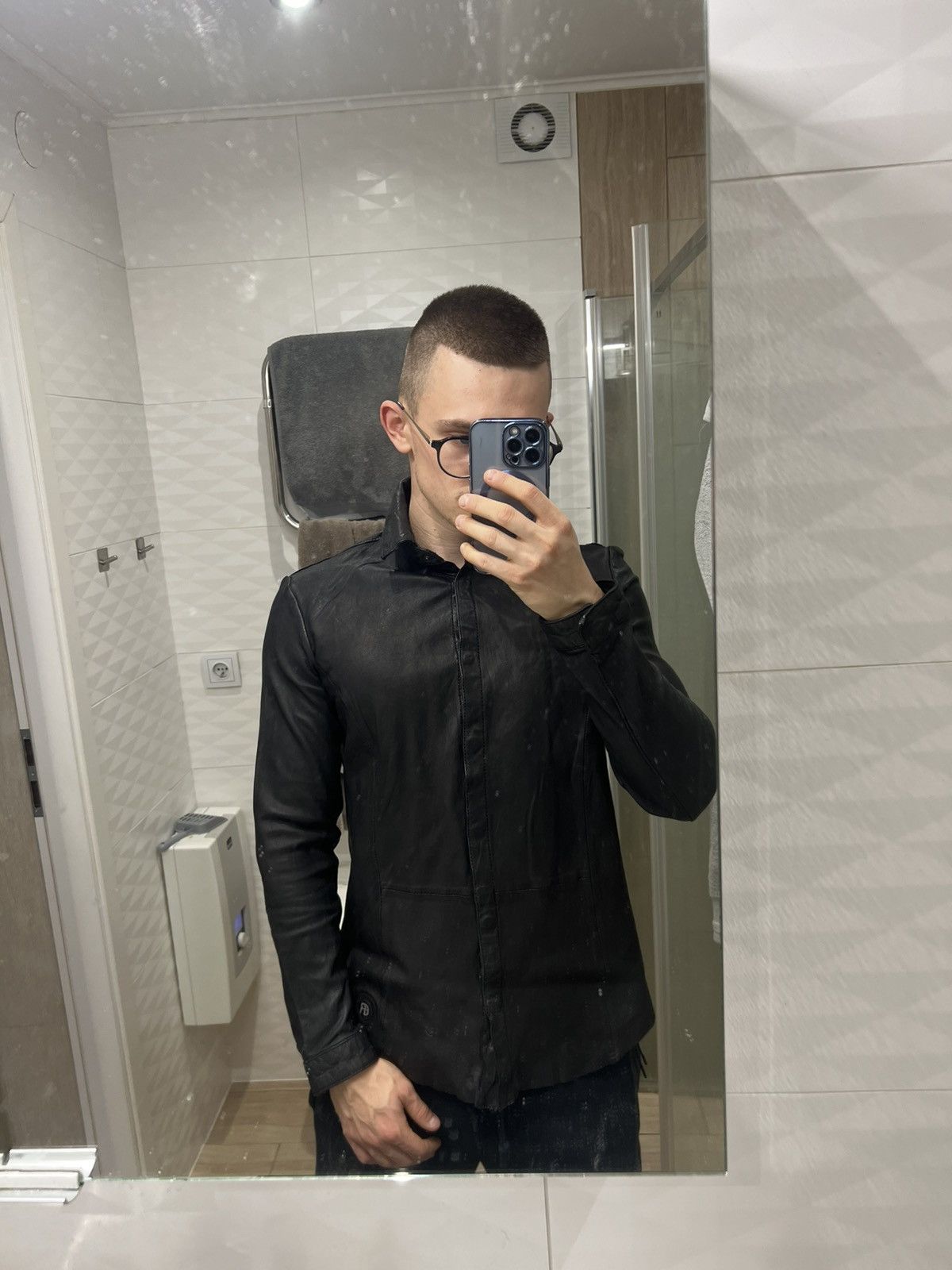 Guidi Elias Rumelis ER TARA black lamb leather button up shirt Size US S / EU 44-46 / 1 - 3 Thumbnail