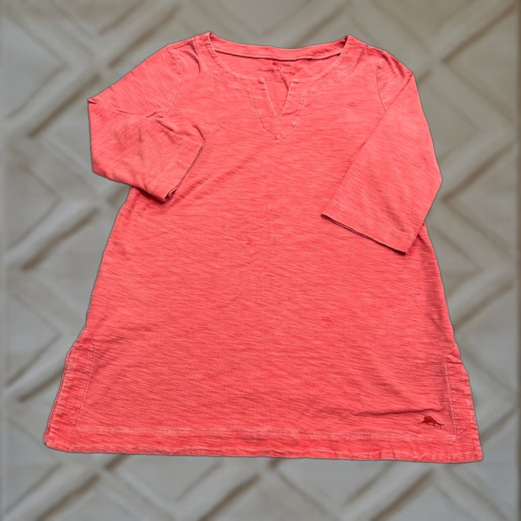Tommy Bahama VINTAGE Tommy Bahama Women's T-Shirt Small Coral Orange Casual Cotton V-Neck Top 90s Summer Beachy Size S / US 4 / IT 40 - 1 Thumbnail