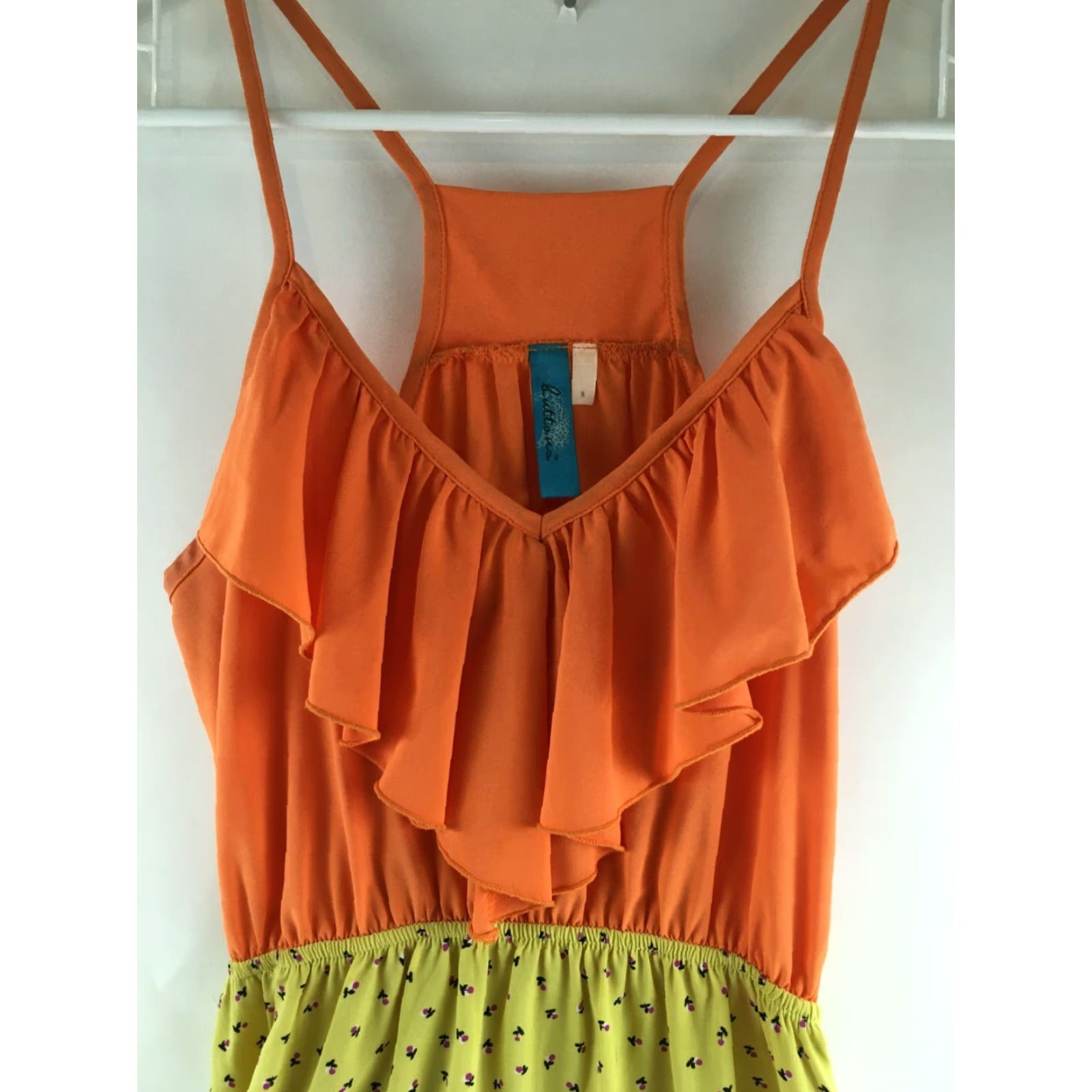 Vintage Buttons Dress Women Small Orange Yellow Ruffle Front Knee Length Elastic Waist Dress Size S / US 4 / IT 40 - 3 Thumbnail