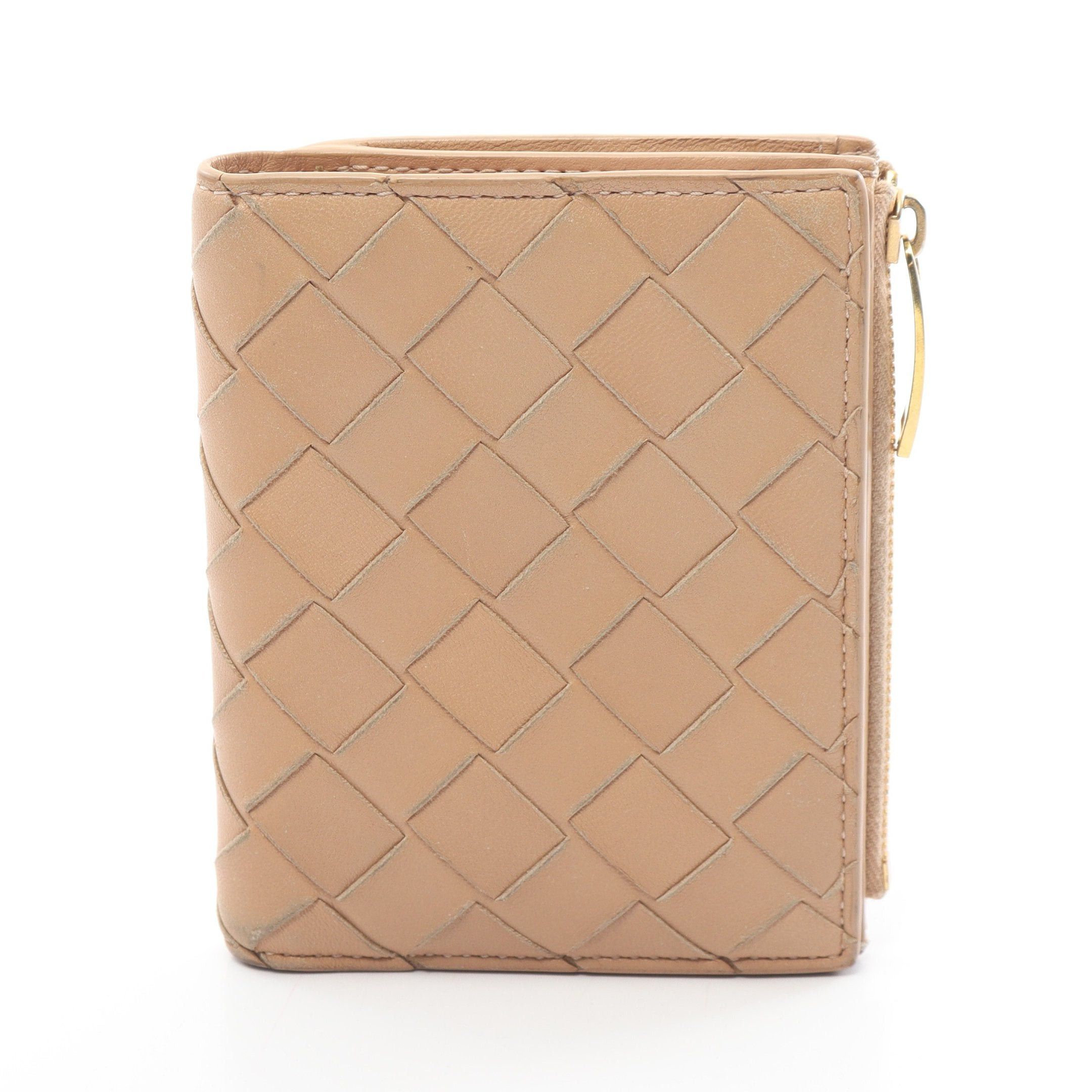 image of Bottega Veneta Intrecciato Bi-Fold Wallet Leather Beige, Women's