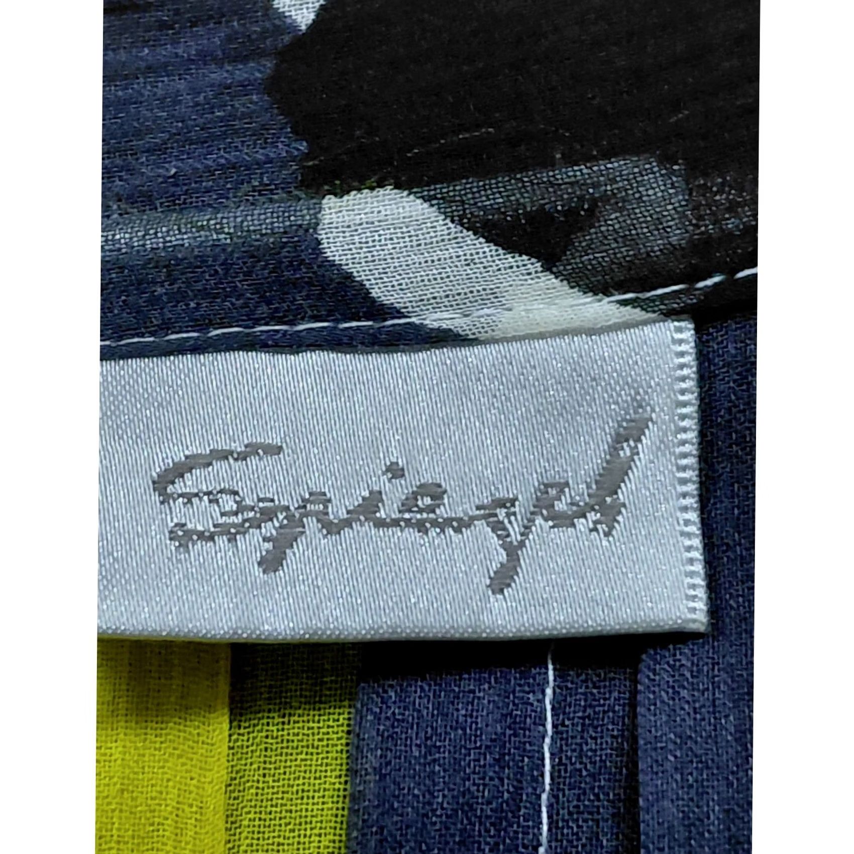 Escada Spiegel Silk Sleeveless Blouse Abstract Collared Women Size 12 Yellow Summer Casual Business Vintage No Sleeve Tie Pullover 100% Silk Blouse Size XL / US 12-14 / IT 48-50 - 3 Thumbnail