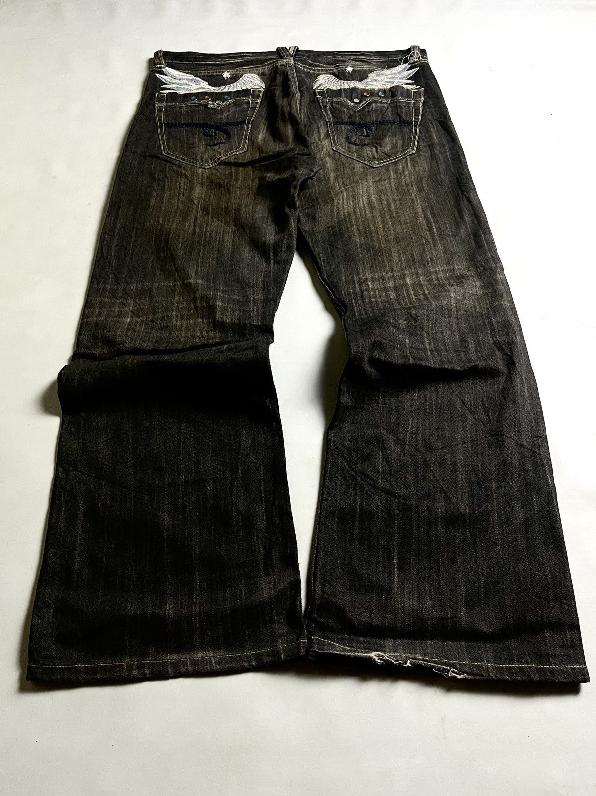 Japanese Brand 2000’s - Unkwon flare denim Embroidery wings Size US 38 / EU 54 - 5 Thumbnail