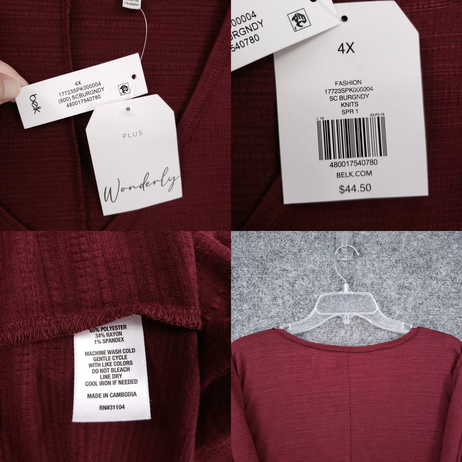 Vintage Wonderly Burgundy Plus Size 4X Short Sleeve Casual Tee Shirt Stretch NWT Size XXL / US 16-18 / IT 52-54 - 8 Thumbnail