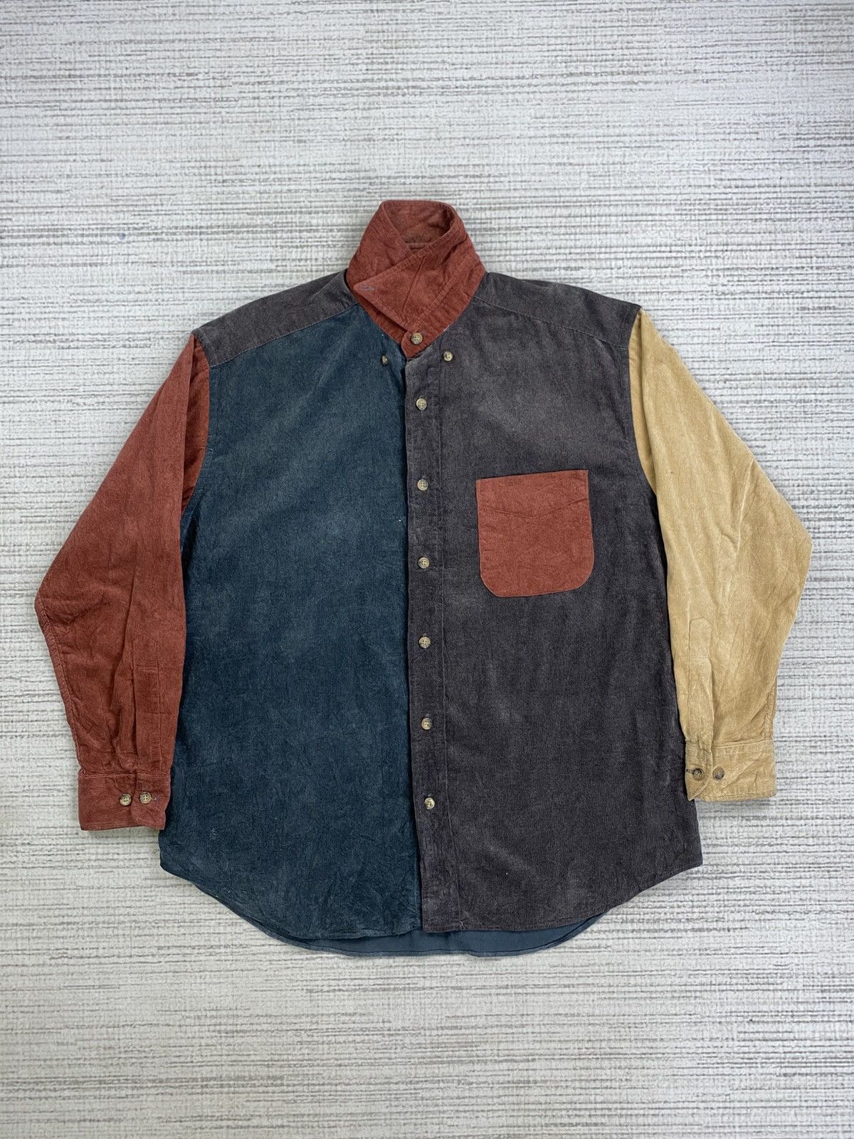 Boston Traders × Vintage Vintage Boston Traders Colour Block Corduroy Button Up Shirt Size US L / EU 52-54 / 3 - 5 Thumbnail