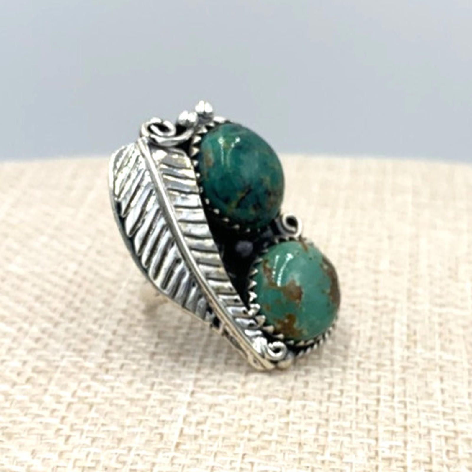 Other NOS Native Navajo Sterling Silver Double Turquoise Ring Size ONE SIZE - 3 Thumbnail