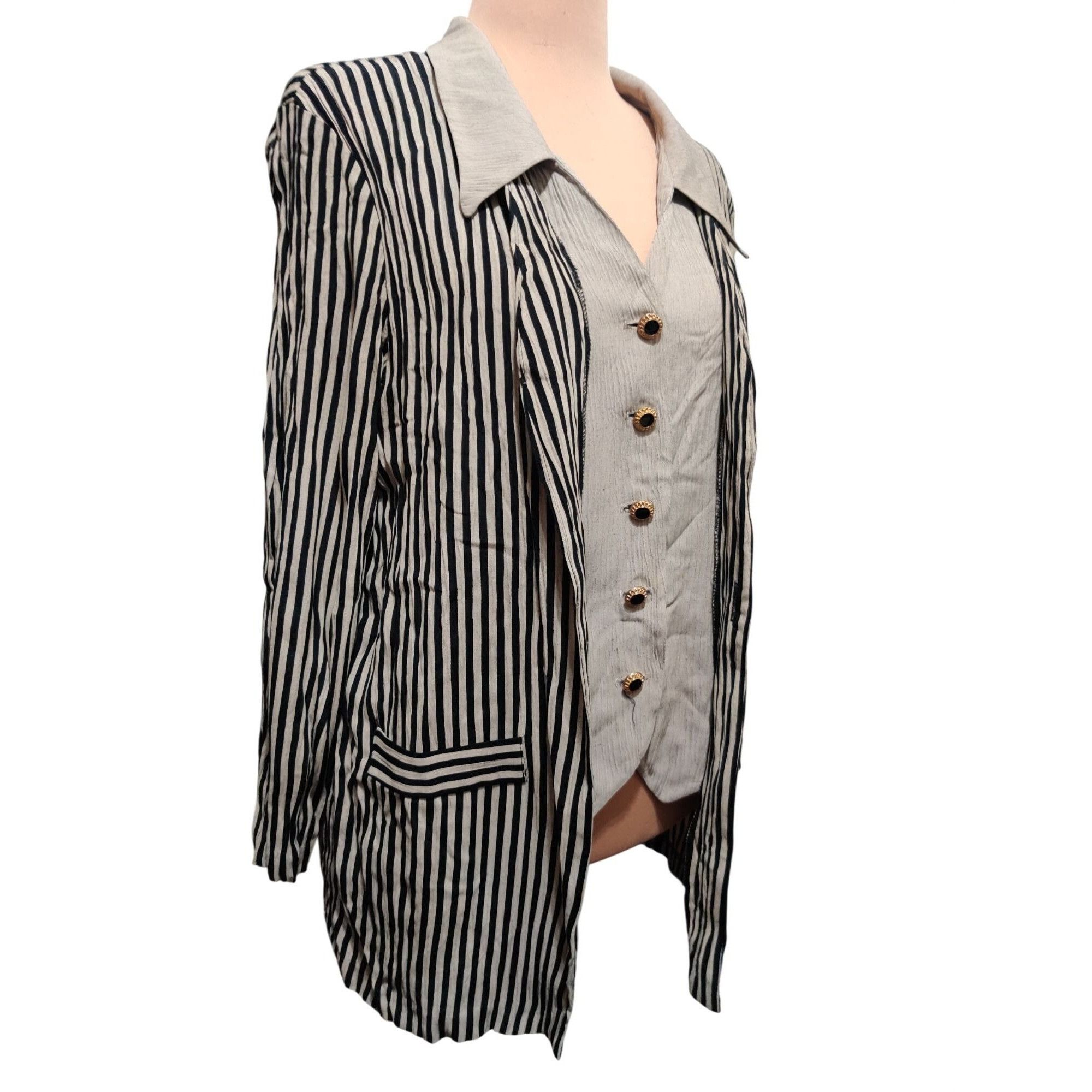 Vintage Vintage Dress Savvy NY 14 Black Beige Striped Blazer Vest Co Size XL / US 12-14 / IT 48-50 - 12 Thumbnail