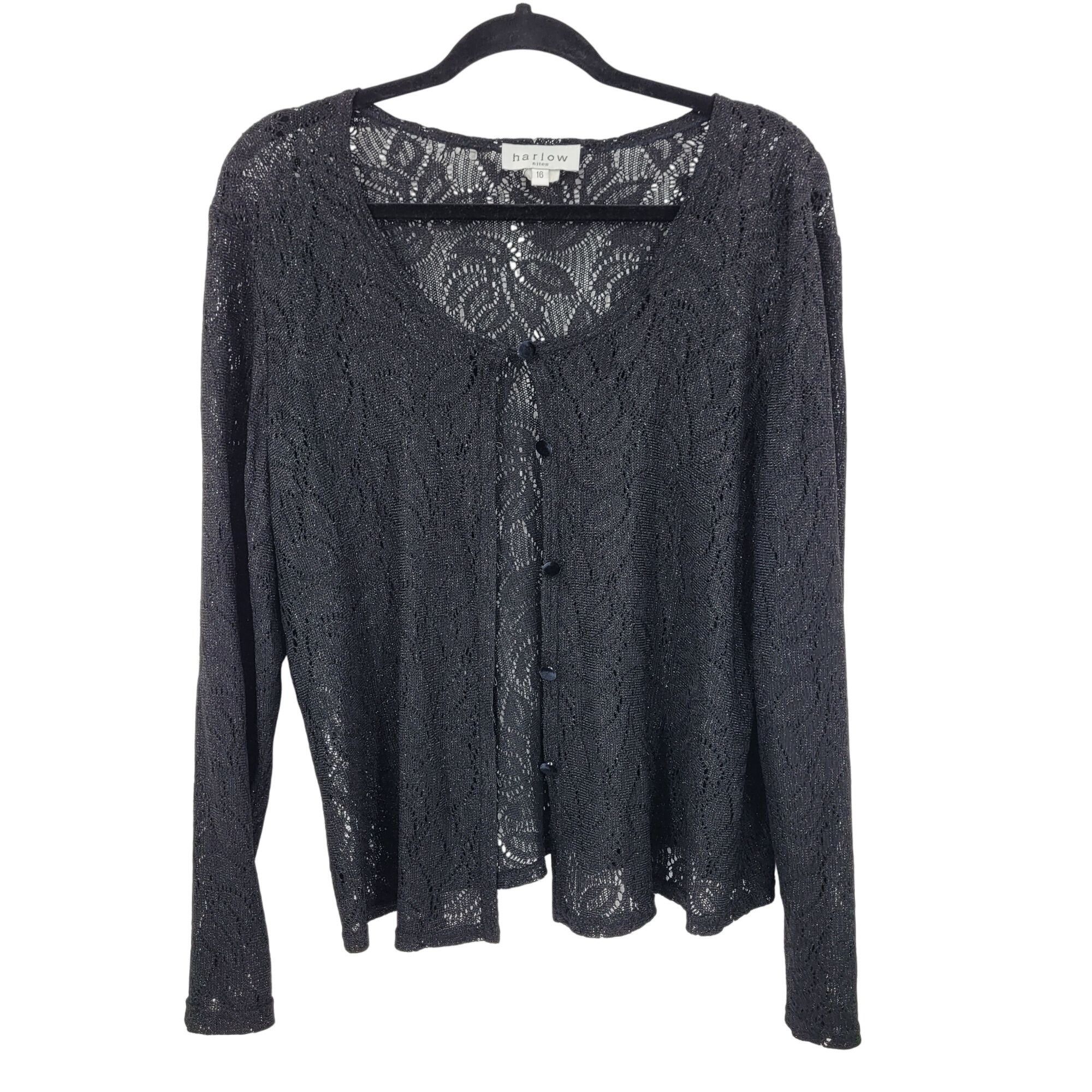 Vintage Vtg Black Lace Cardigan Sweater Button Front Sz 16 Formal Me Size XXL / US 16-18 / IT 52-54 - 1 Thumbnail