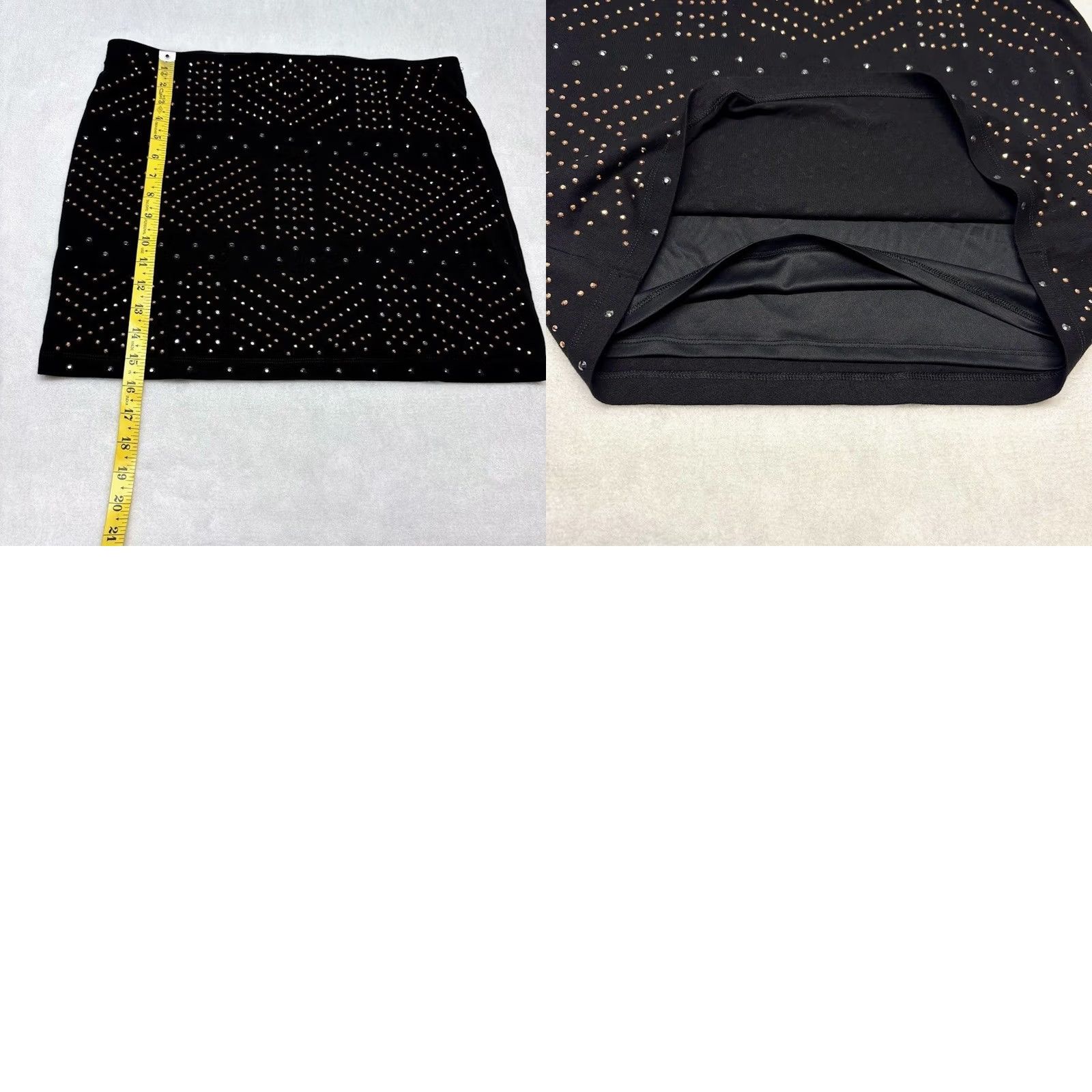 Express Express Black Stretch Mini Skirt L Studded Geometric Night Out Party/Cocktail Womens L Size 36" / US 14 / IT 50 - 8 Thumbnail