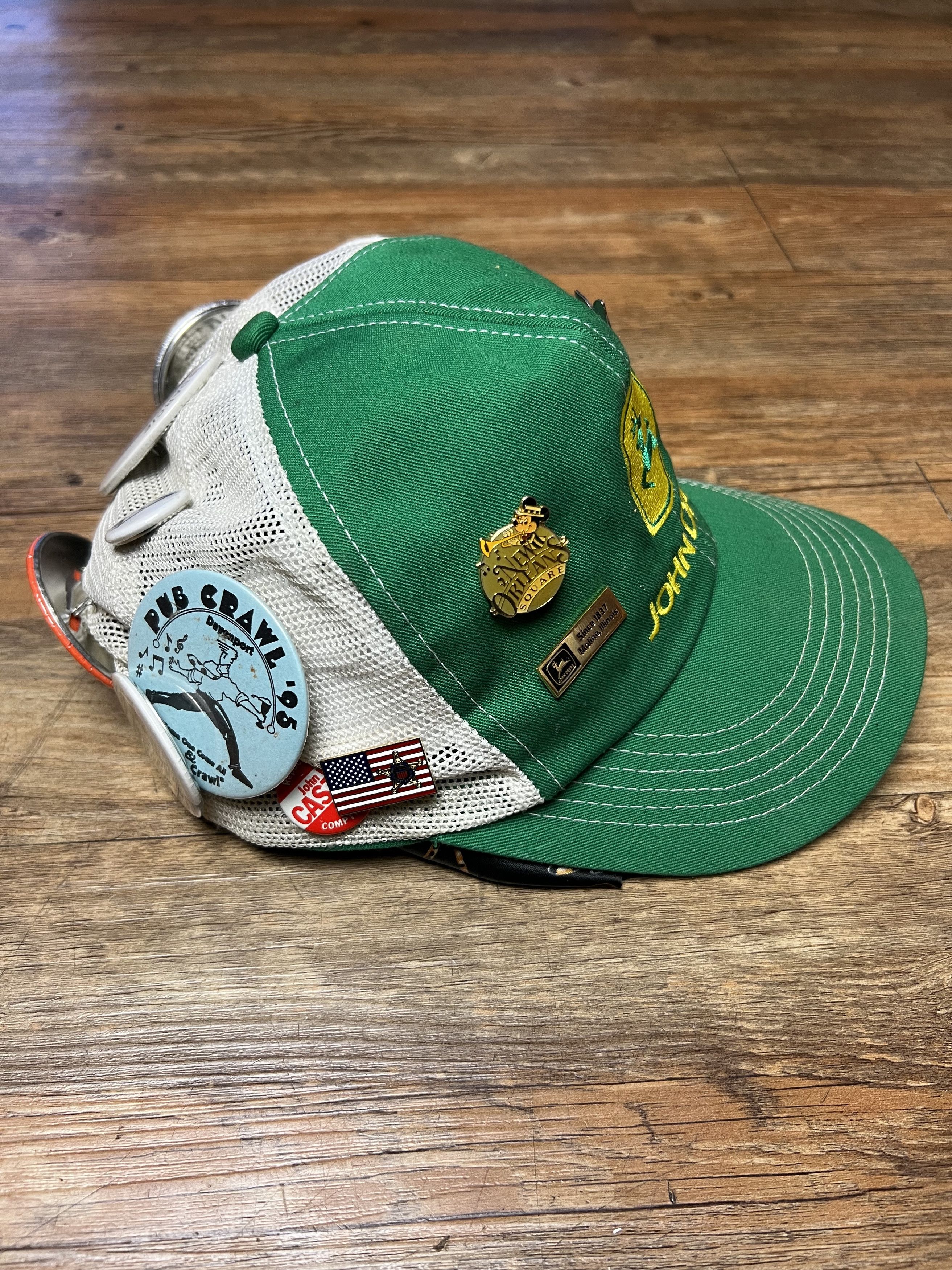 John Deere Vintage John Deere Green + White 6 Panel Snapback Hat w Pins Size ONE SIZE - 2 Thumbnail