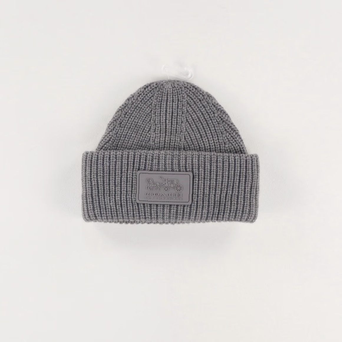 Coach Coach Beanie Wool Knit Leather Patch Gray Women's OS Size ONE SIZE - 2 Thumbnail