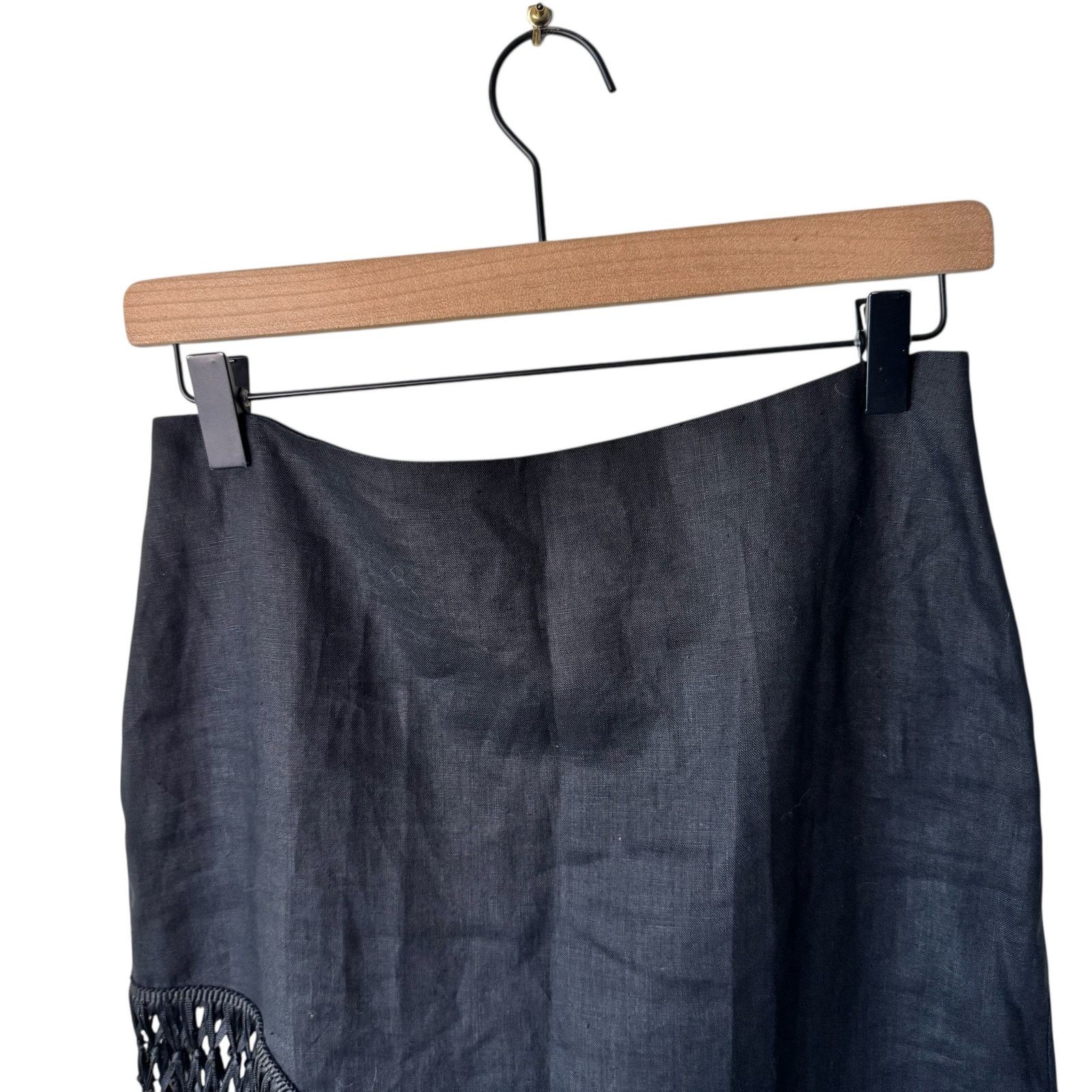 Zara ZARA High Rise Linen Macrame Fringe Midi Skirt Black Small Size 30" / US 8 / IT 44 - 5 Thumbnail