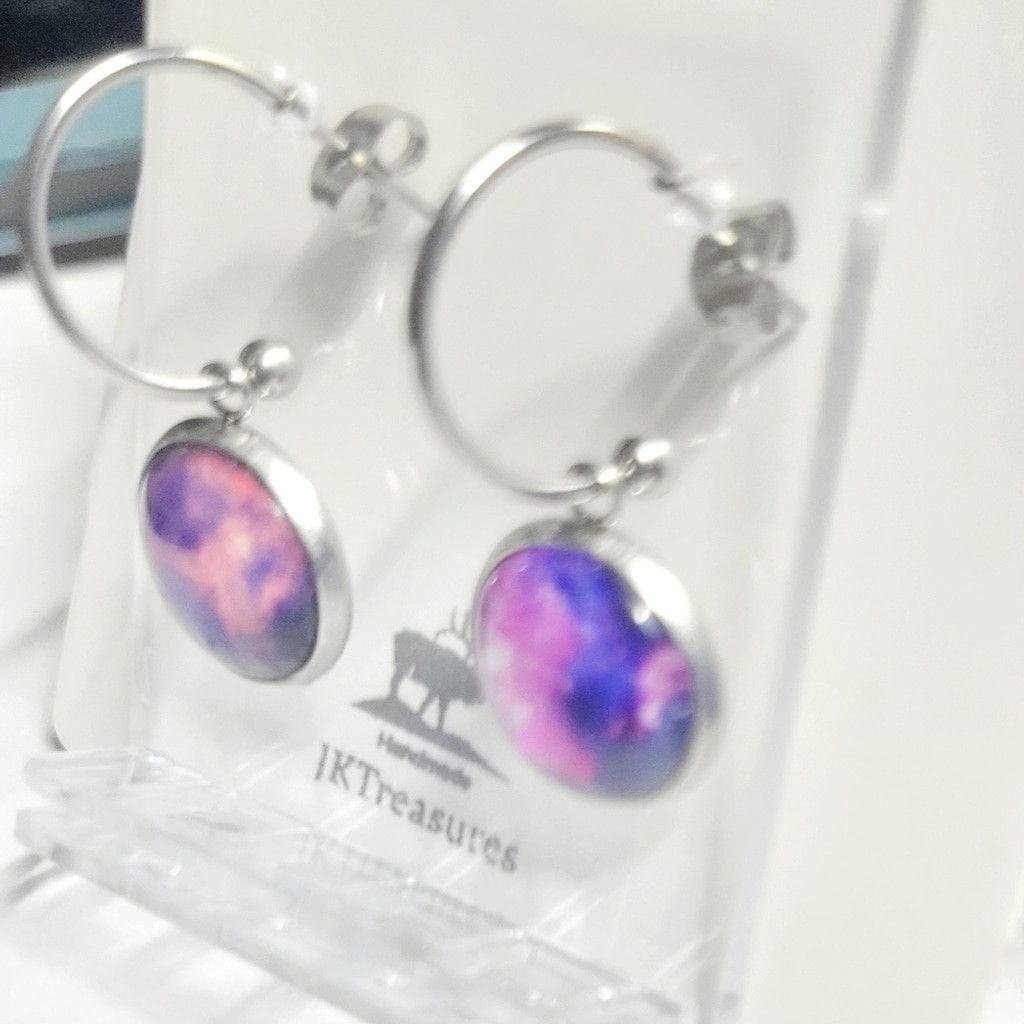 Handmade Purple and Pink Nebula Galaxy Hoop Earrings Size ONE SIZE - 3 Thumbnail