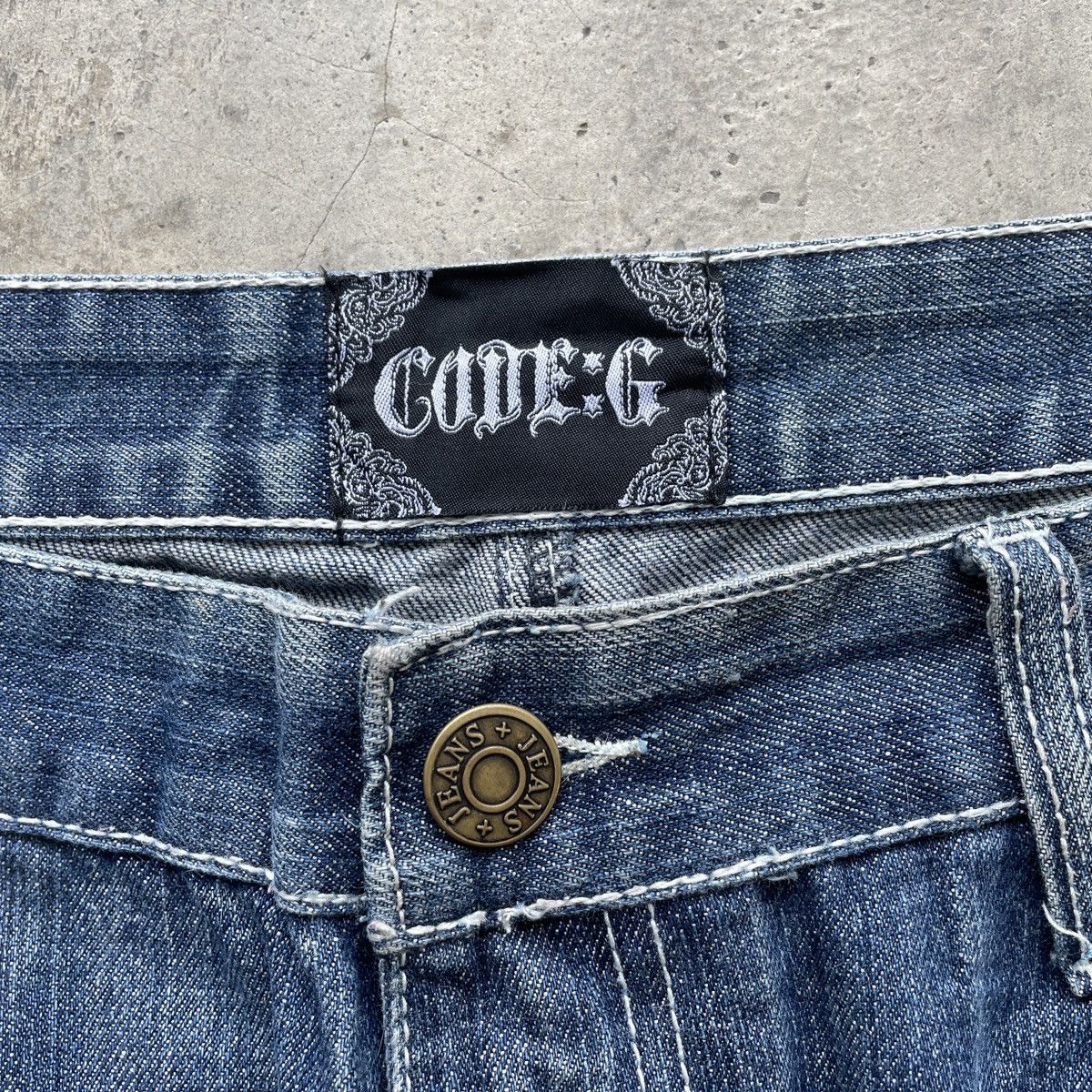 Japanese Brand × Jean × Vintage W38💥 Vintage Code:G Distressed Embroidery Faded Jeans Pants Size US 38 / EU 54 - 5 Thumbnail