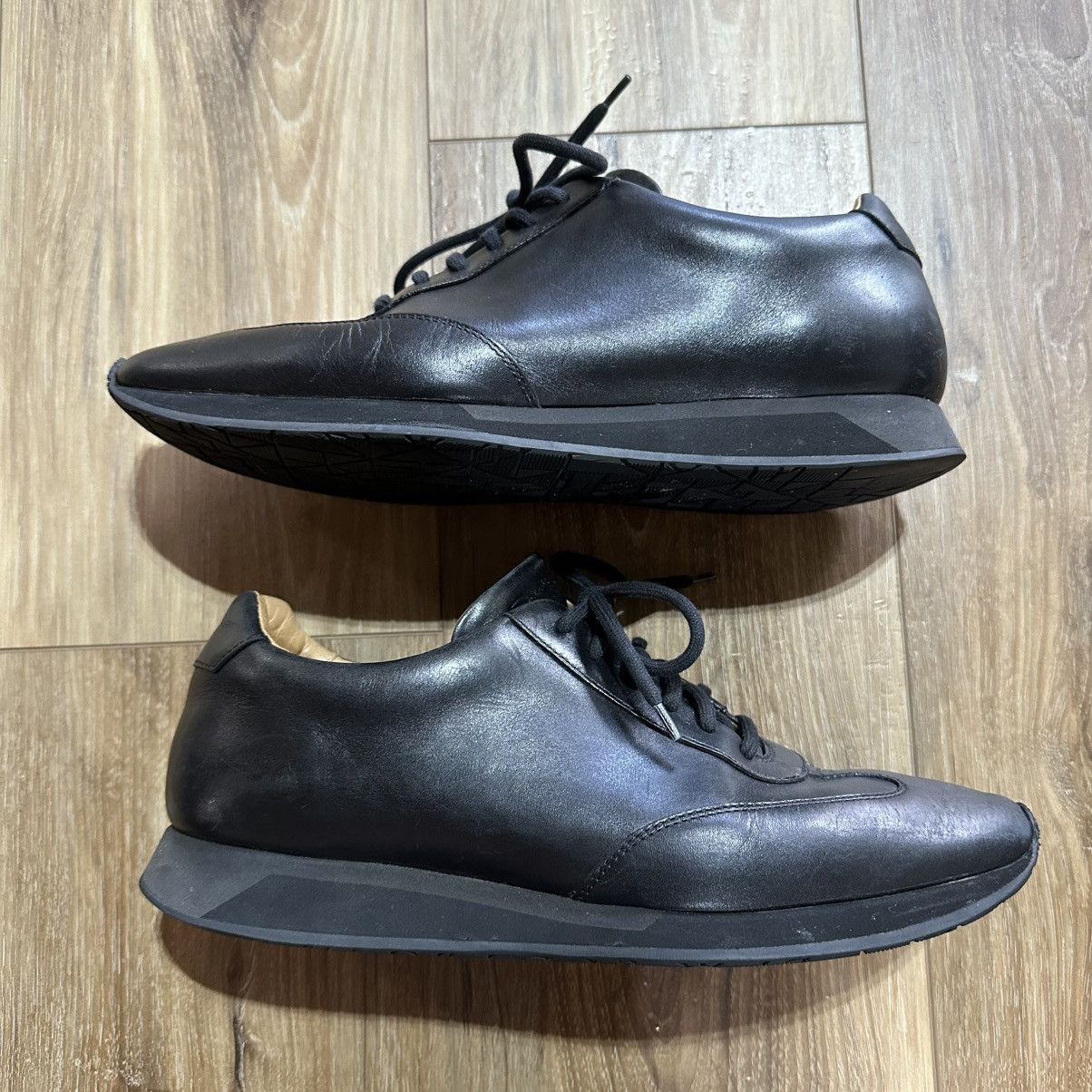 Santoni Italian Leather Runner Sneaker Trainer Shoes, Black