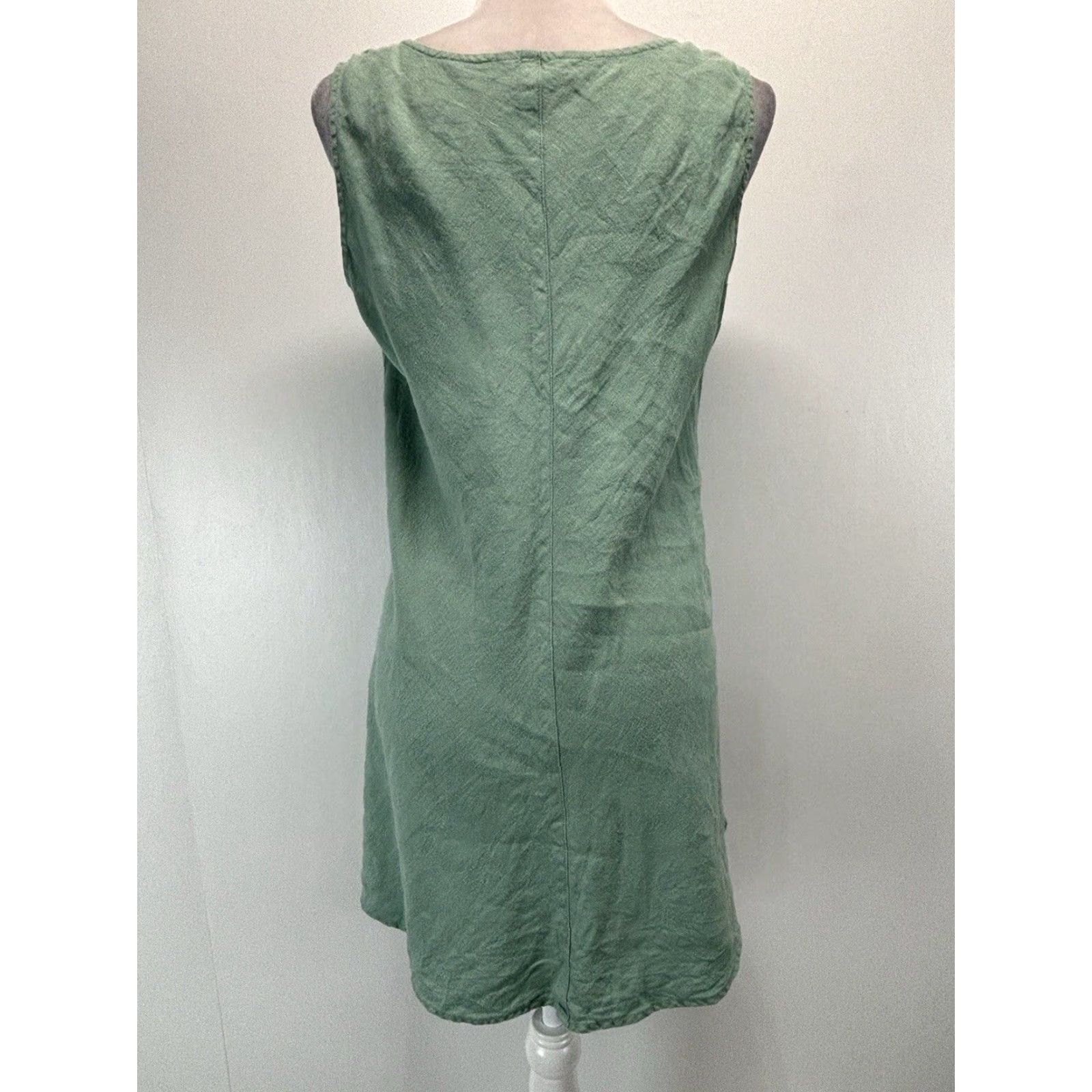 Vintage Kleen Linen A-Line Short Dress Green Sleeveless Women's Medium Beach Size 32" / US 10 / IT 46 - 3 Thumbnail