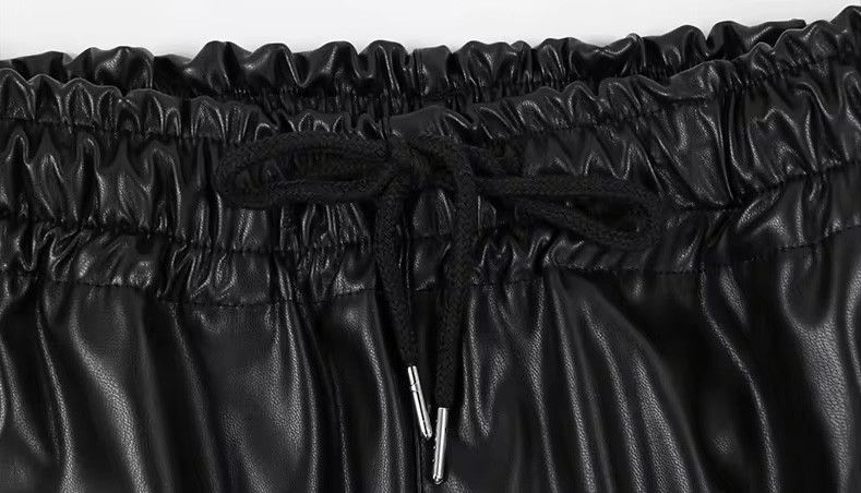 Japanese Brand Elastic Waist Black Soft Pu Leather Sweatpant Size 31" - 7 Thumbnail