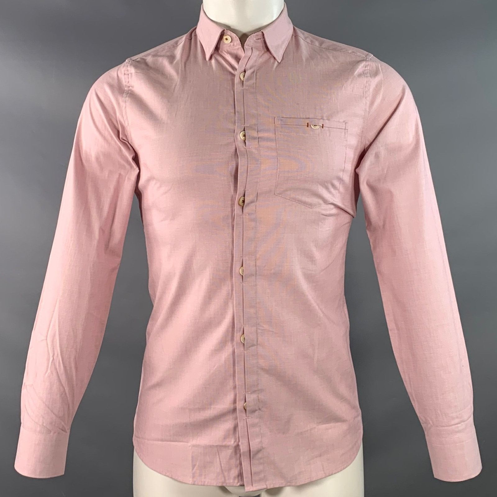 Ted Baker Brixton Red White Woven Cotton Blend One Pocket Long Sleeve Size US S / EU 44-46 / 1 - 1 Thumbnail