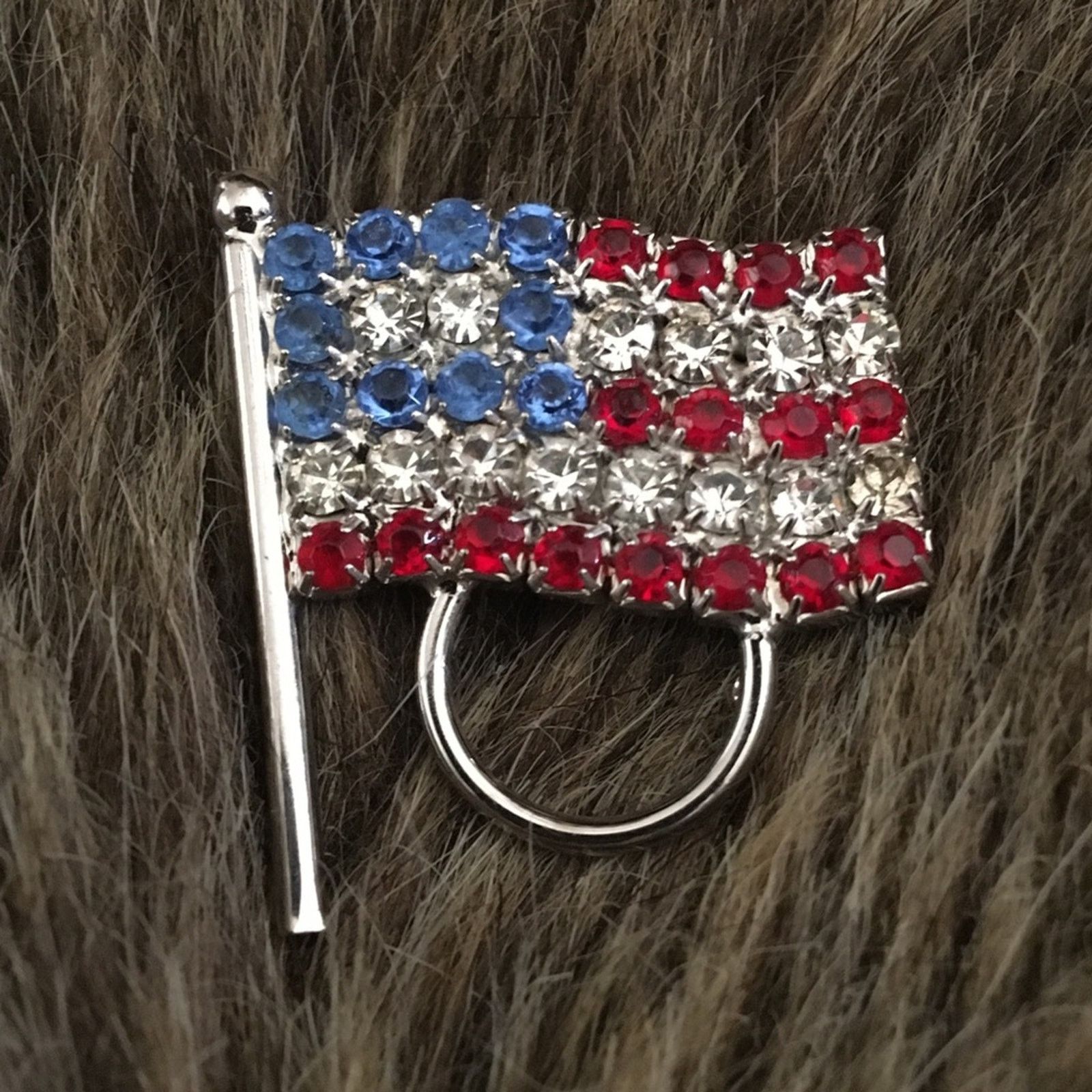 Jewelry Red white & blue rhinestone American flag brooch Size ONE SIZE - 1 Thumbnail