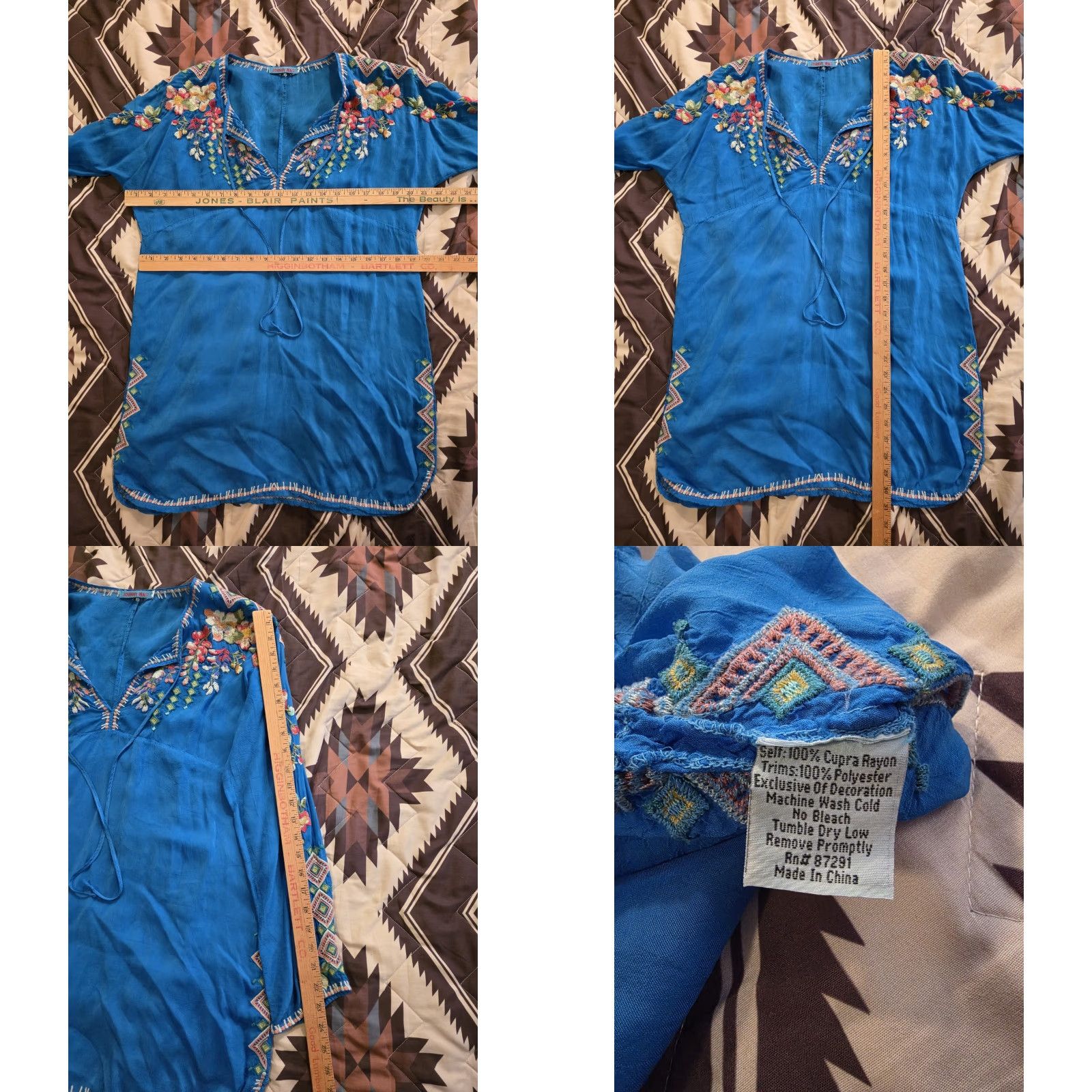 Johnny Was VINTAGE Johnny Was Vanessa Georgette Embroidered Tunic Top Blue Bohemian Medium Blouse Womens Size M / US 6-8 / IT 42-44 - 8 Thumbnail