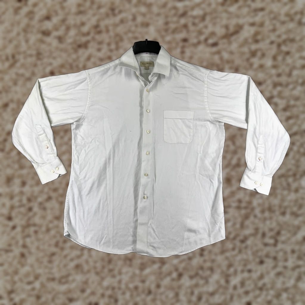 Tommy Bahama VINTAGE Tommy Bahama Shirt Men White Long Sleeve Button-Up Herringbone 16.5 Casual, Resort, Aloha, Hawaiian, Beach Mens Size US XL / EU 56 / 4 - 1 Thumbnail