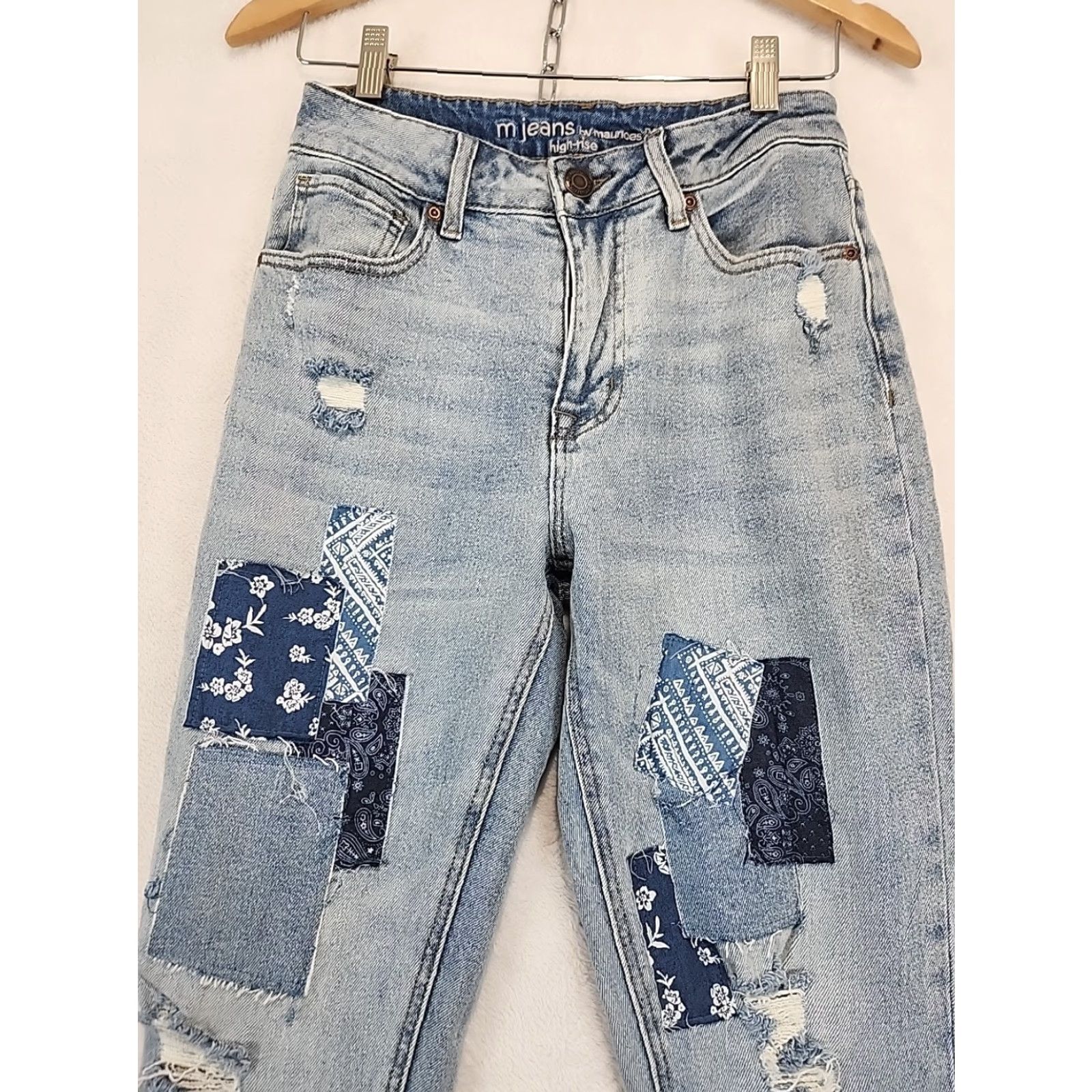 Vintage M Jeans Maurices Women's Jeans High-Rise Patchwork Distressed 5-Pocket Ankle Blue Cotton Blend Medium Wash Size 26" / US 2 / IT 38 - 6 Thumbnail