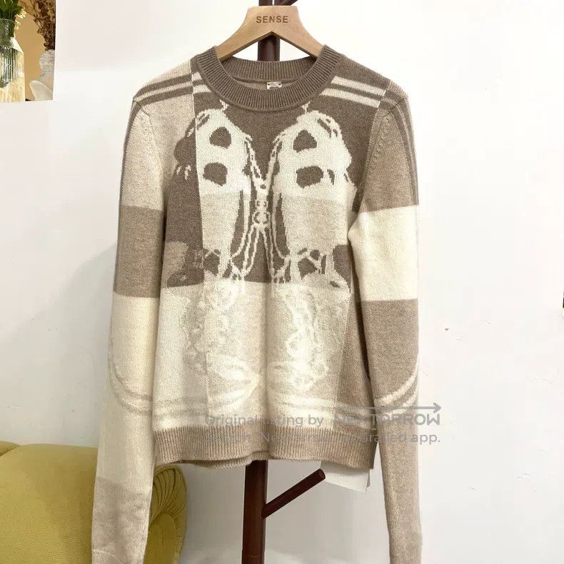 Hermes Hermes Beige and camel cashmere crewneck sweater Size S / US 4 / IT 40 - 1 Thumbnail