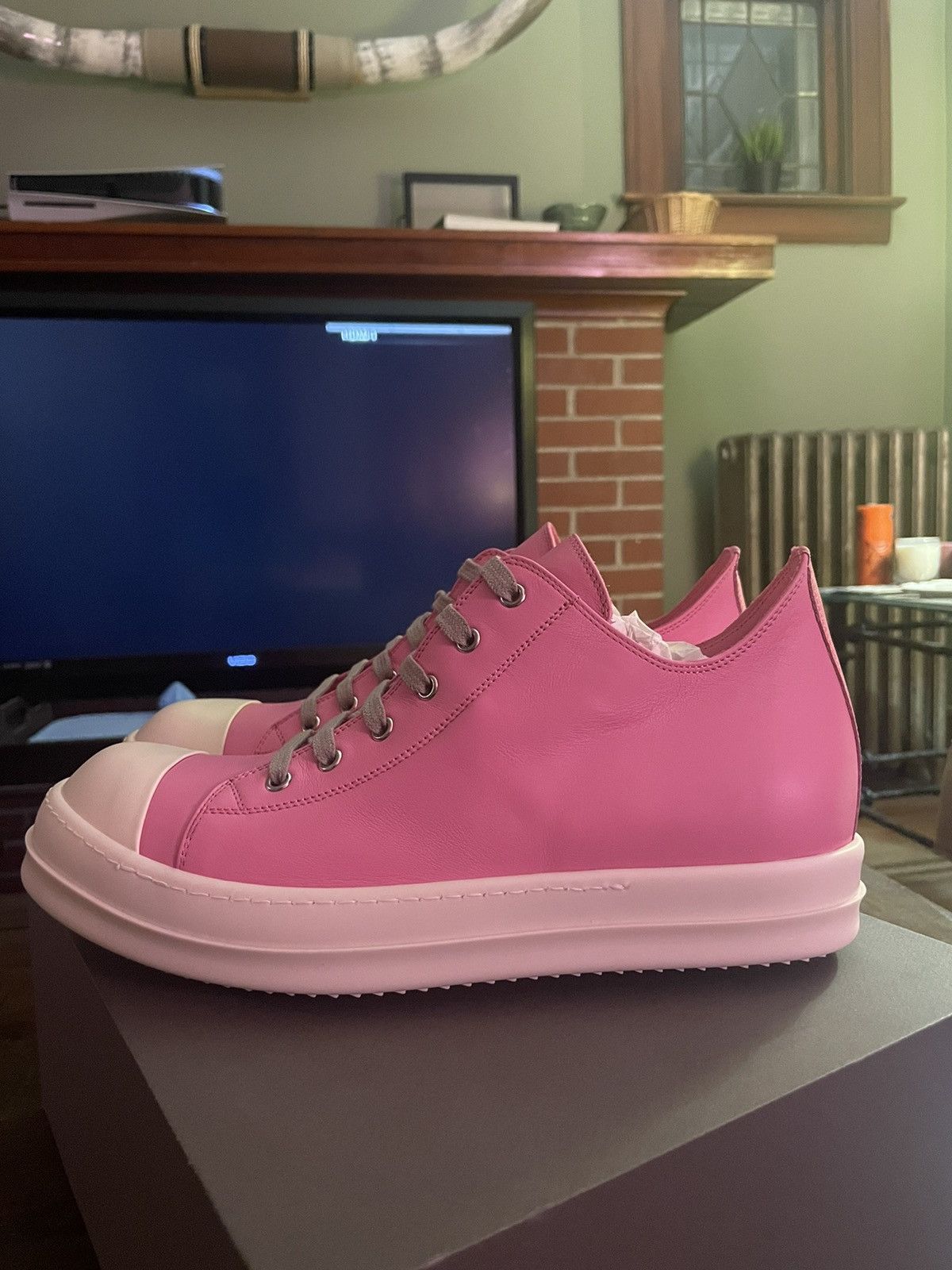 image of Rick Owens Mainline Ramone Lows Pink/milk Shoes, Men's (Size 12)
