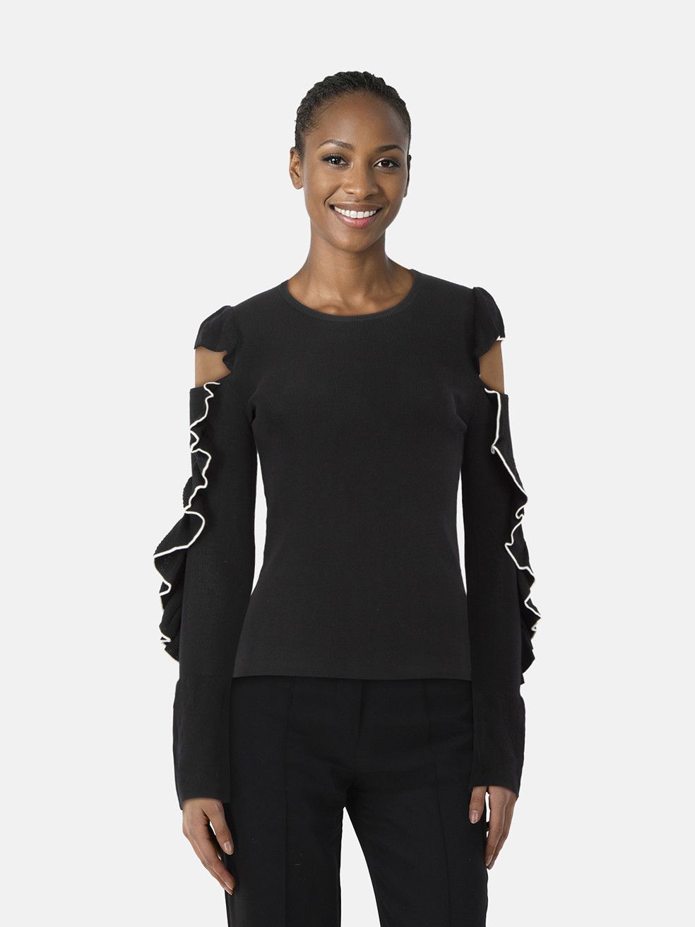 Maje Black Knit Ruffle Sleeves Jumper Size S / US 4 / IT 40 - 1 Thumbnail