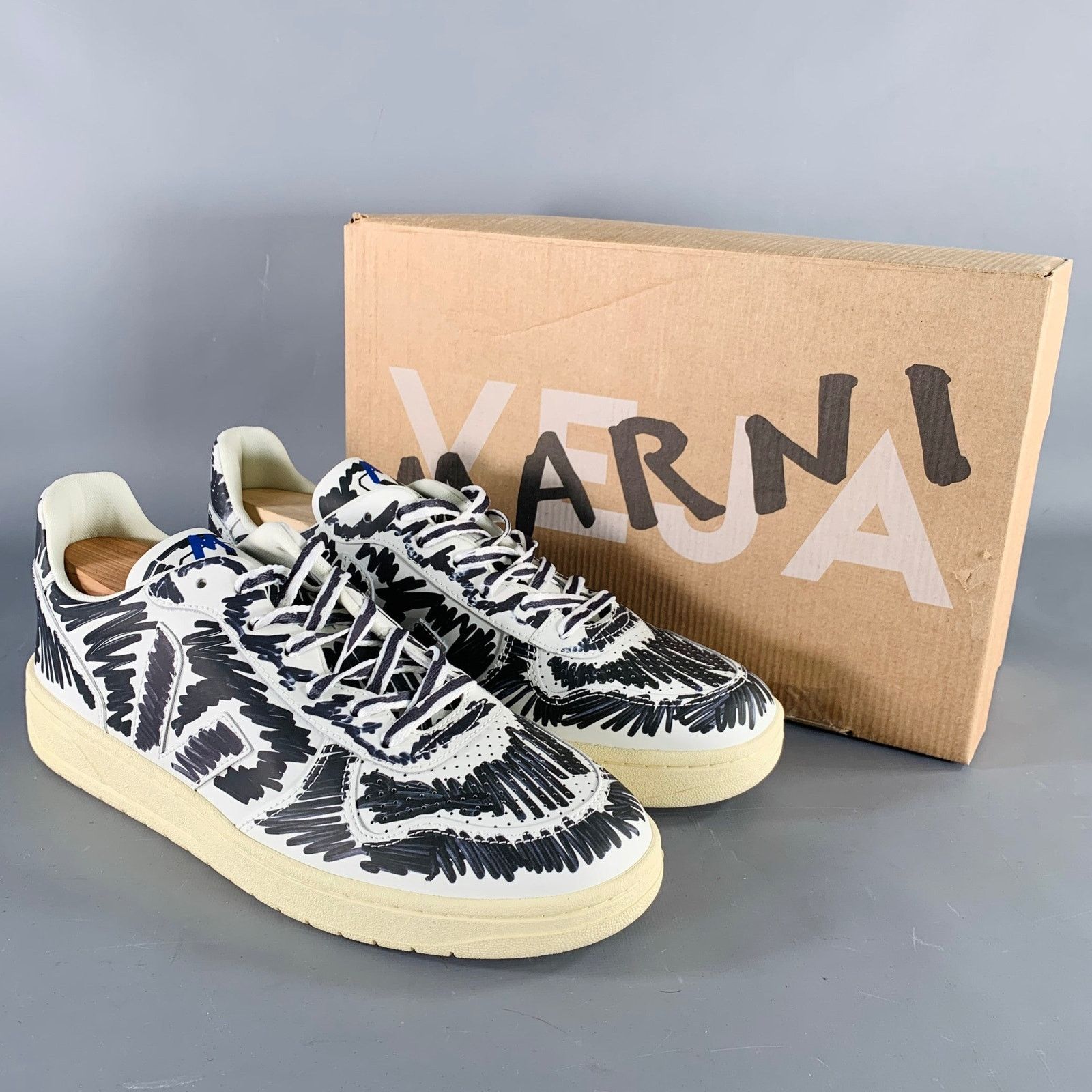 Marni MARNI 10.5 White Black Scribble Leather Low Top Sneakers Size US 10.5 / EU 43-44 - 9 Thumbnail