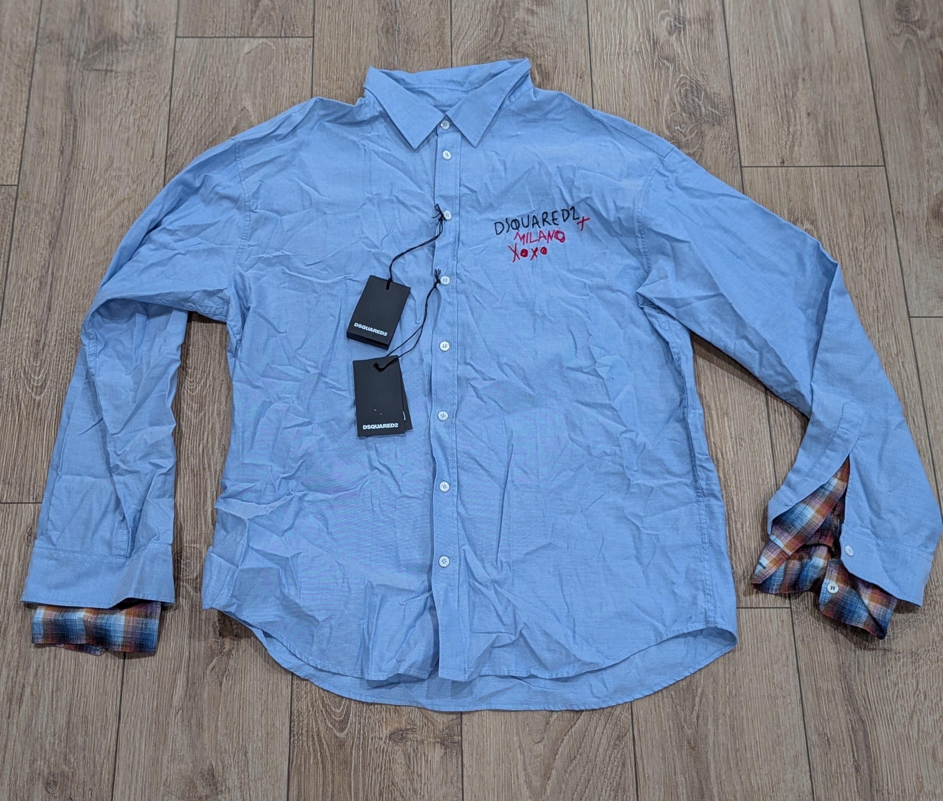 Dsquared2 Layered LS Button Up Oxford Shirt Light Blue 52