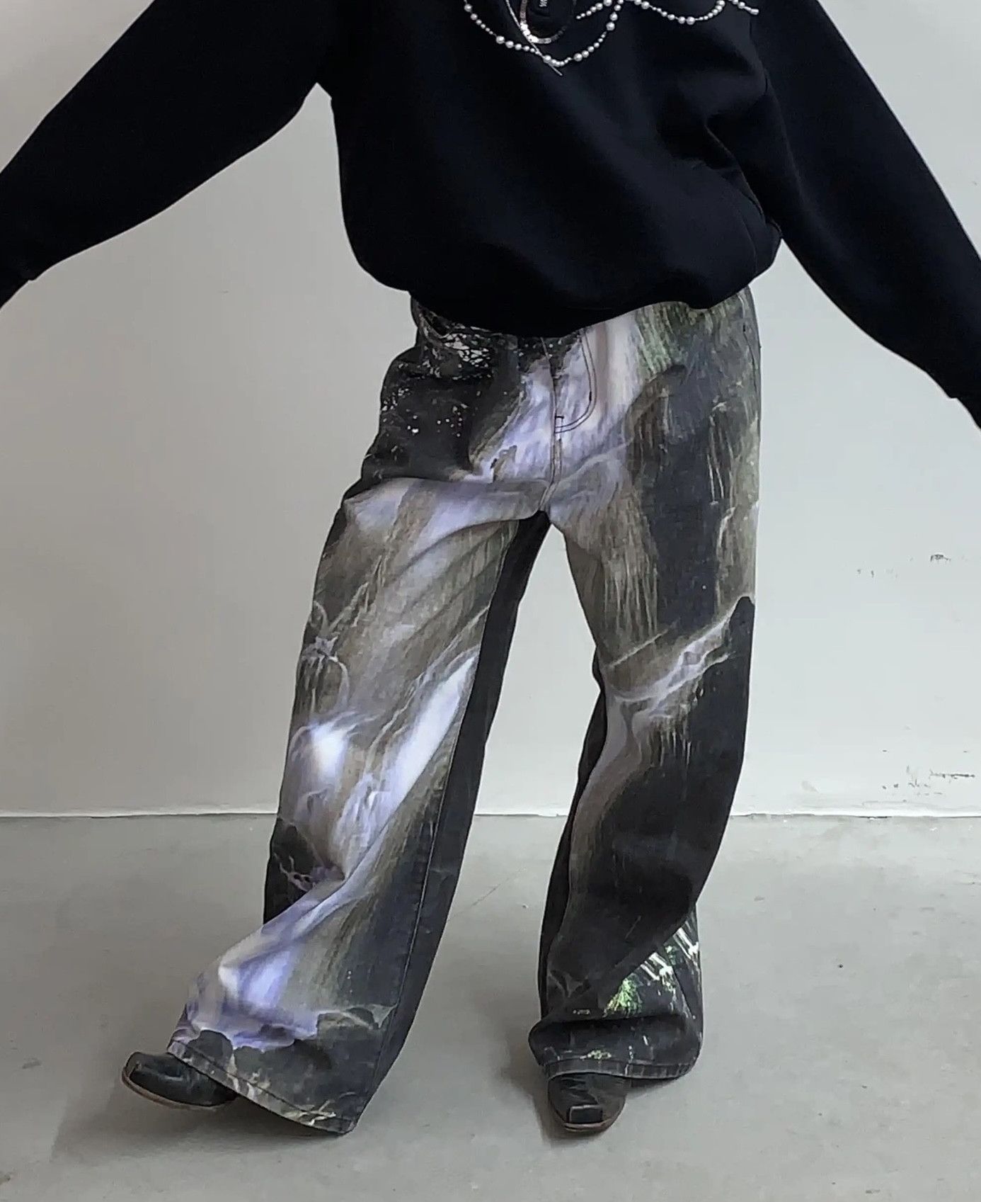 Japanese Brand × Vintage Y2K Printed Washed Straight Jeans Size 29" - 6 Thumbnail