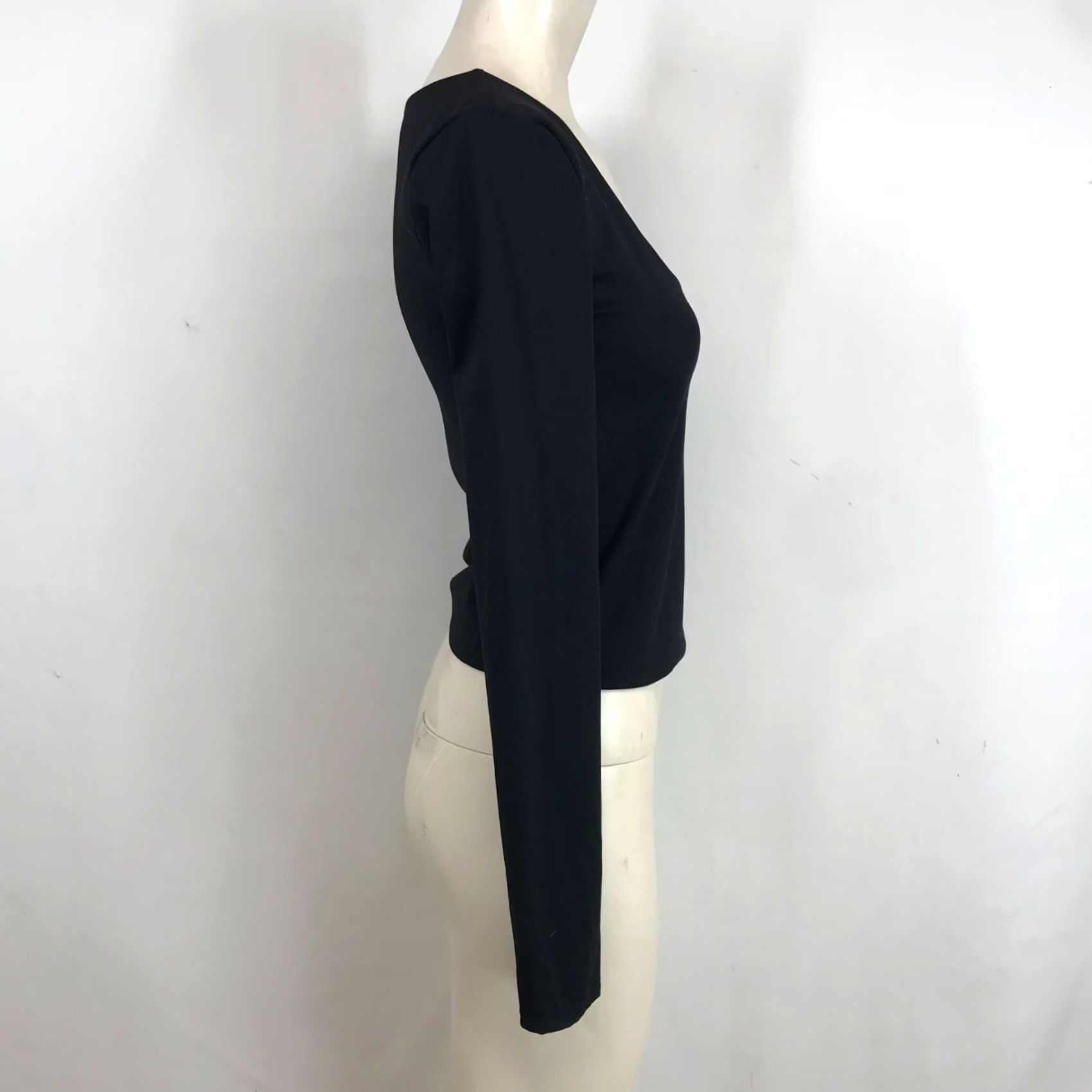Vintage OPEN EDIT WOMEN'S BLOUSE Shirt M Black Round Neck Nylon Blend Long Sleeve Size M / US 6-8 / IT 42-44 - 4 Thumbnail