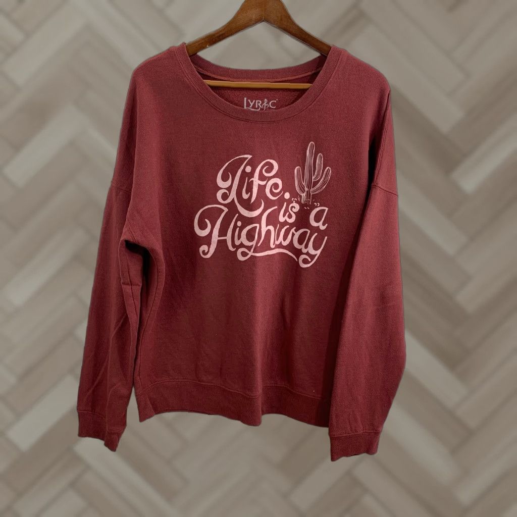 Vintage VINTAGE Lyric Women's Sweatshirt Red "Life is a Highway" Graphic Print XL Pullover Sweatshirt Size XL / US 12-14 / IT 48-50 - 1 Thumbnail