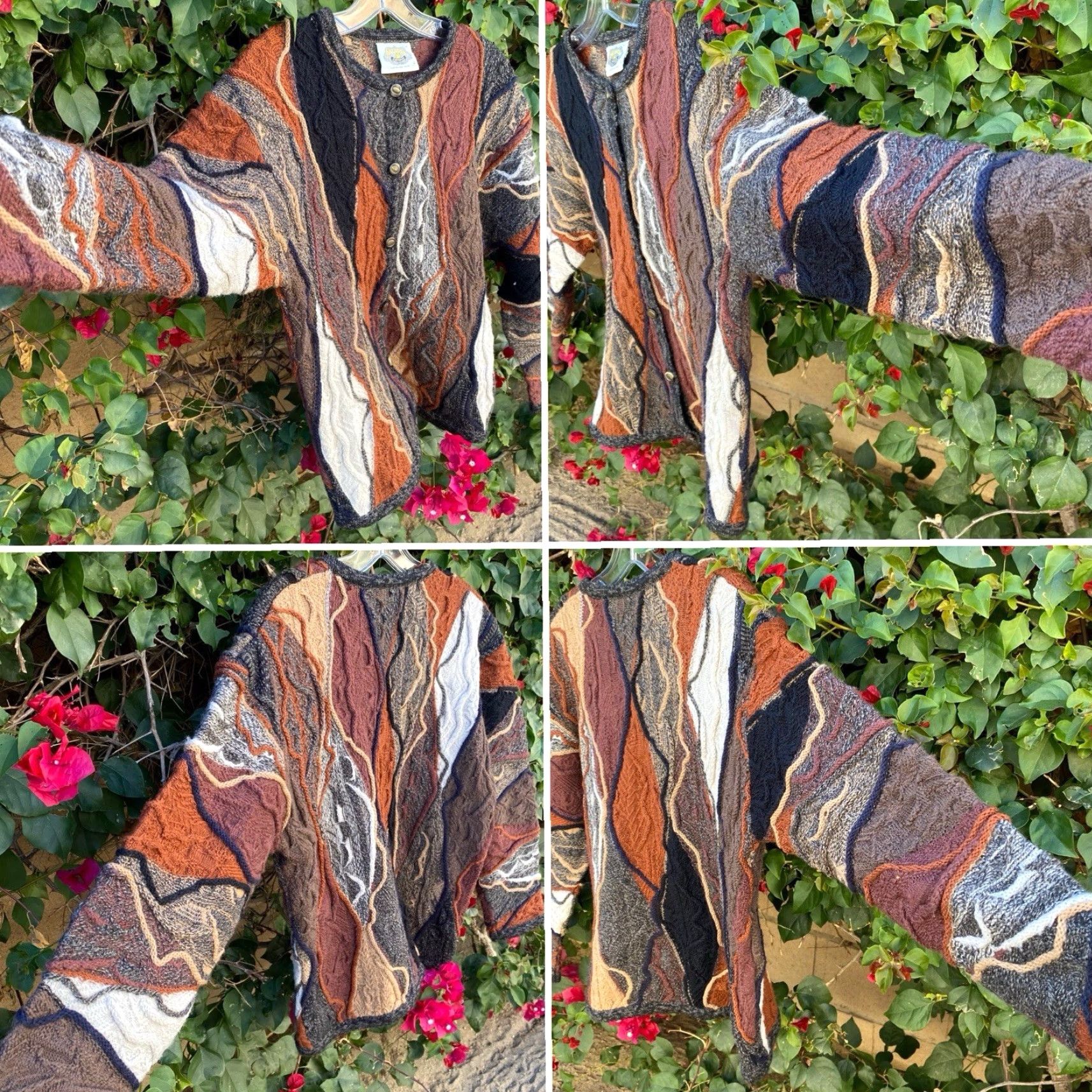 Vintage VINTAGE Aklända Australian Made Pure Wool Textured 3D Knit Cardigan Sweater L 90s Y2K Size L / US 10 / IT 46 - 7 Thumbnail
