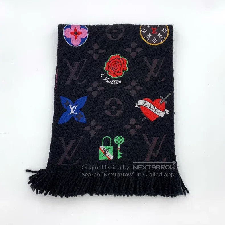 Louis Vuitton Black badge logo jacquard printed wool scarf