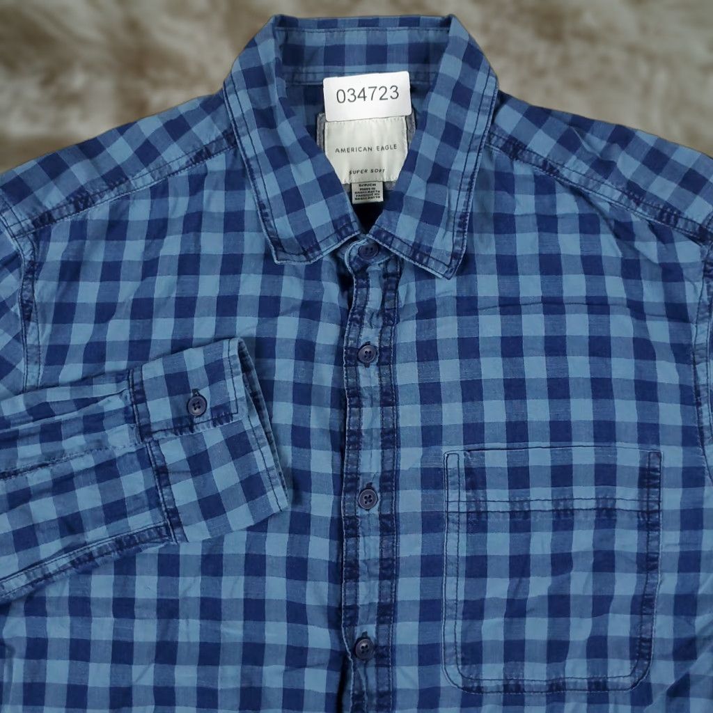 American Eagle Outfitters American Eagle Outfitters Shirt Mens Small Blue Check Button-Up Long Sleeve Cotton Mens Size US S / EU 44-46 / 1 - 1 Thumbnail