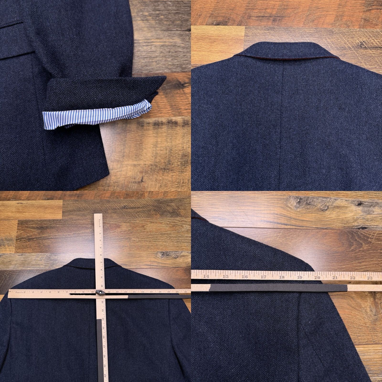Tommy Hilfiger Tommy Hilfiger Blazer Sport Coat Navy Blue Wool Tweed Herringbone 42 Regular Notch Lapel Double-Vented 2-Button Single-Breasted Size 42R - 8 Thumbnail