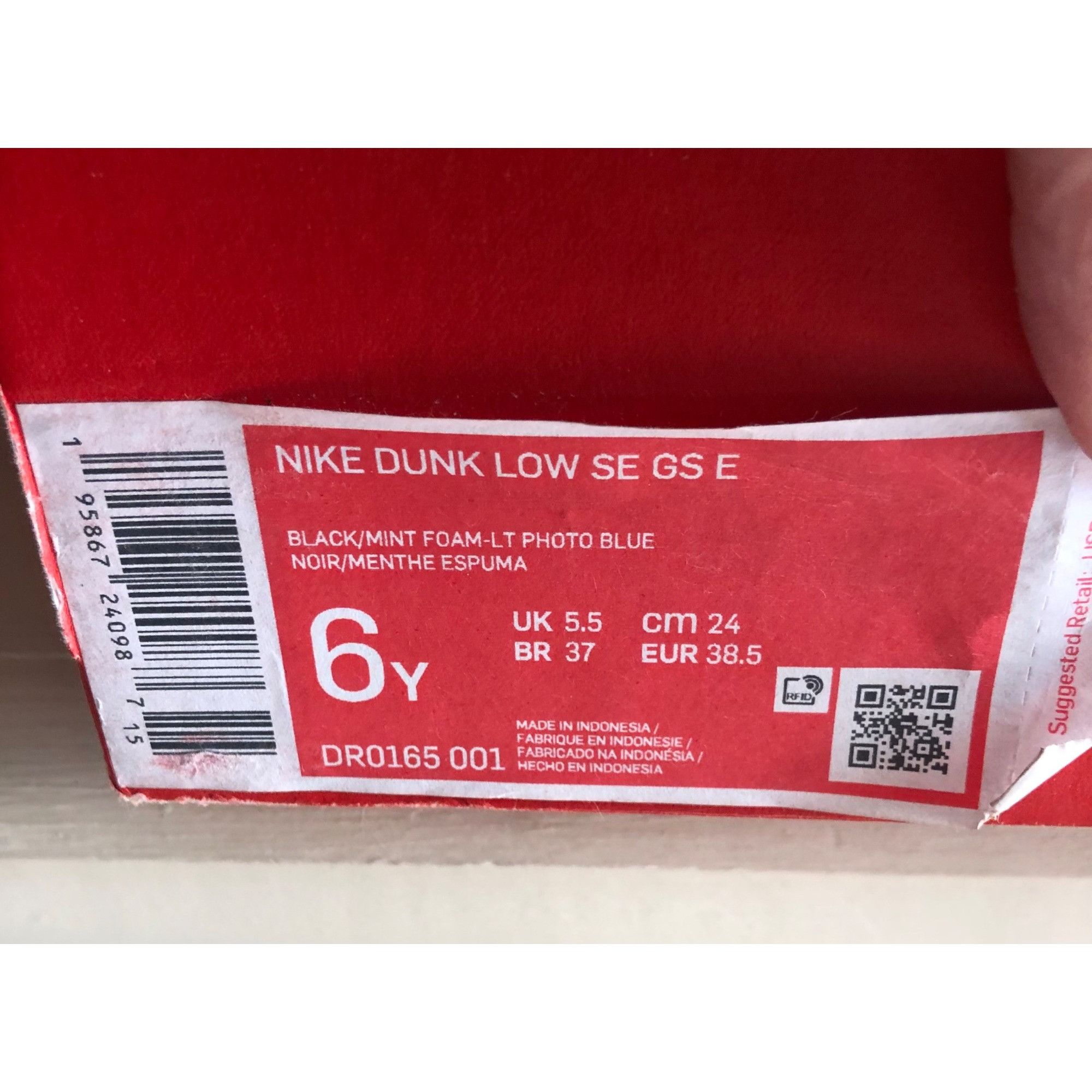 Nike NIB NIKE Dunk Low SE GS E Black Mint Foam Blue Size 6Y (7.5/ Size US 6 / EU 39 - 13 Thumbnail