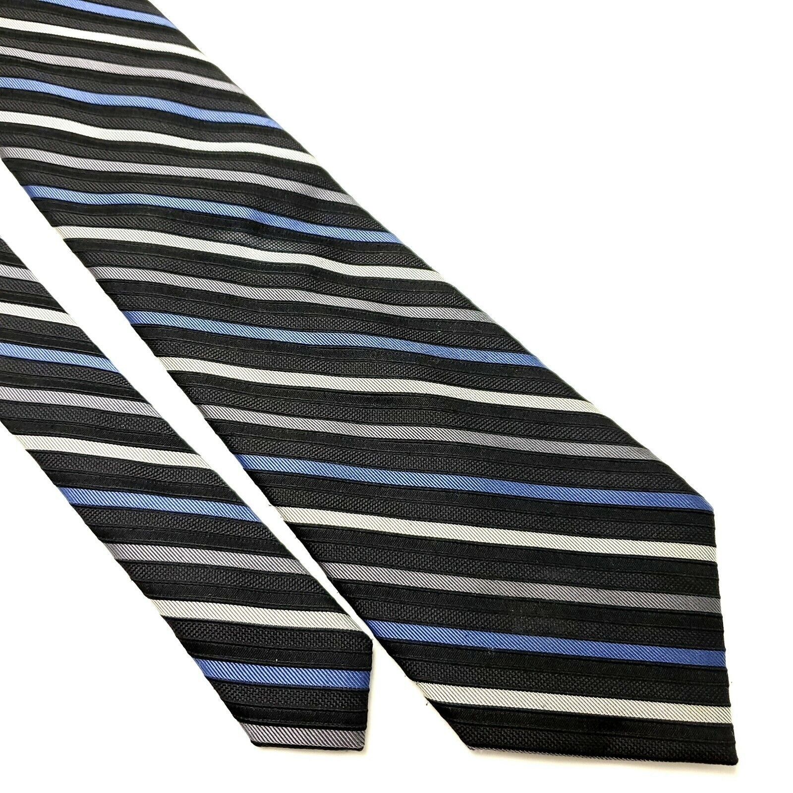 Calvin Klein Calvin Klein Silk Tie Woven Black Blue Striped Size ONE SIZE - 1 Thumbnail