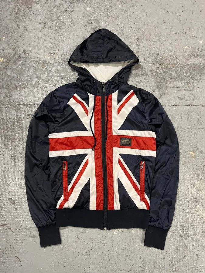 2000s Dolce & Gabbana UK Flag Navy Nylon Hooded Jacket