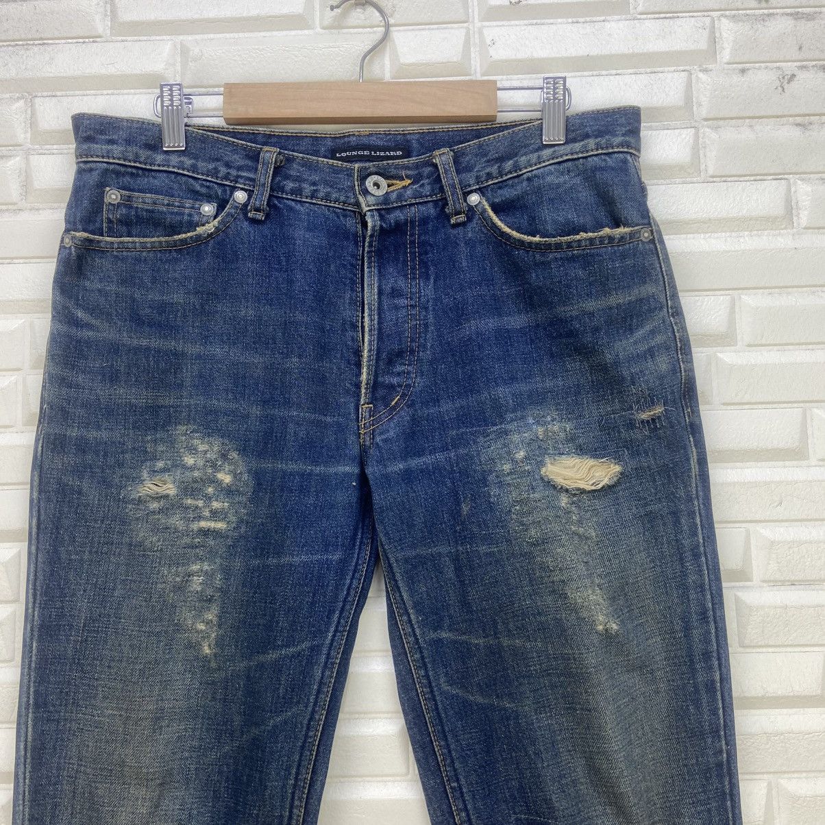 Lounge Lizard Japanese Brand Lounge Lizard Distressed Denim Size US 31 - 8 Thumbnail