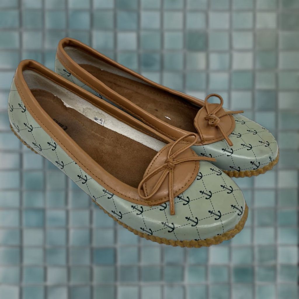 Vintage VINTAGE Western Chief Women's Flats Slip-On Round Toe Waterproof Nautical Anchor Summer Casual Blue 9 Size US 6.5 / IT 36.5 - 1 Thumbnail