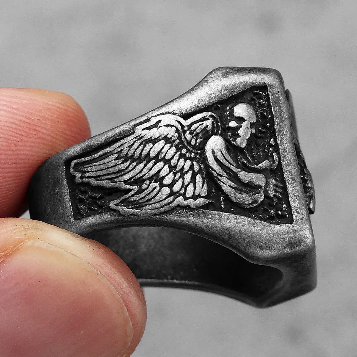 Vintage Retro Grim Reaper Skull Men Ring Size ONE SIZE - 2 Thumbnail