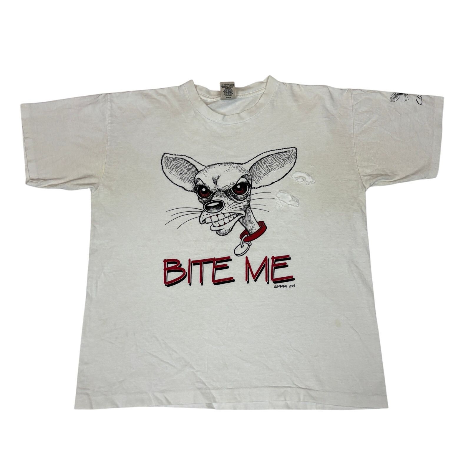 Vintage Vintage 90s Bite Me Tee Shirt Men's XL Chihuaha Distressed Size US XL / EU 56 / 4 - 1 Thumbnail