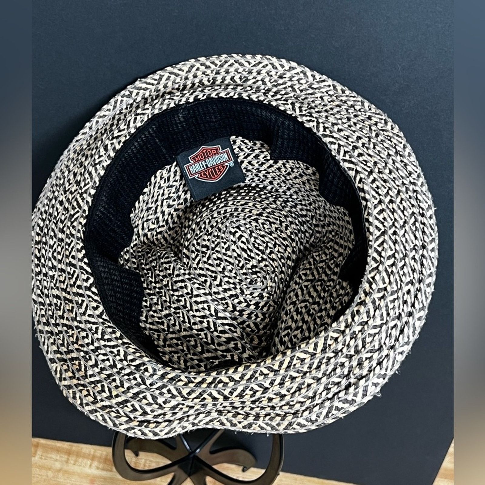 Harley Davidson VINTAGE HARLEY DAVIDSON STRAW LOGO BAND FEDORA HAT SIZE S/M Size ONE SIZE - 5 Thumbnail