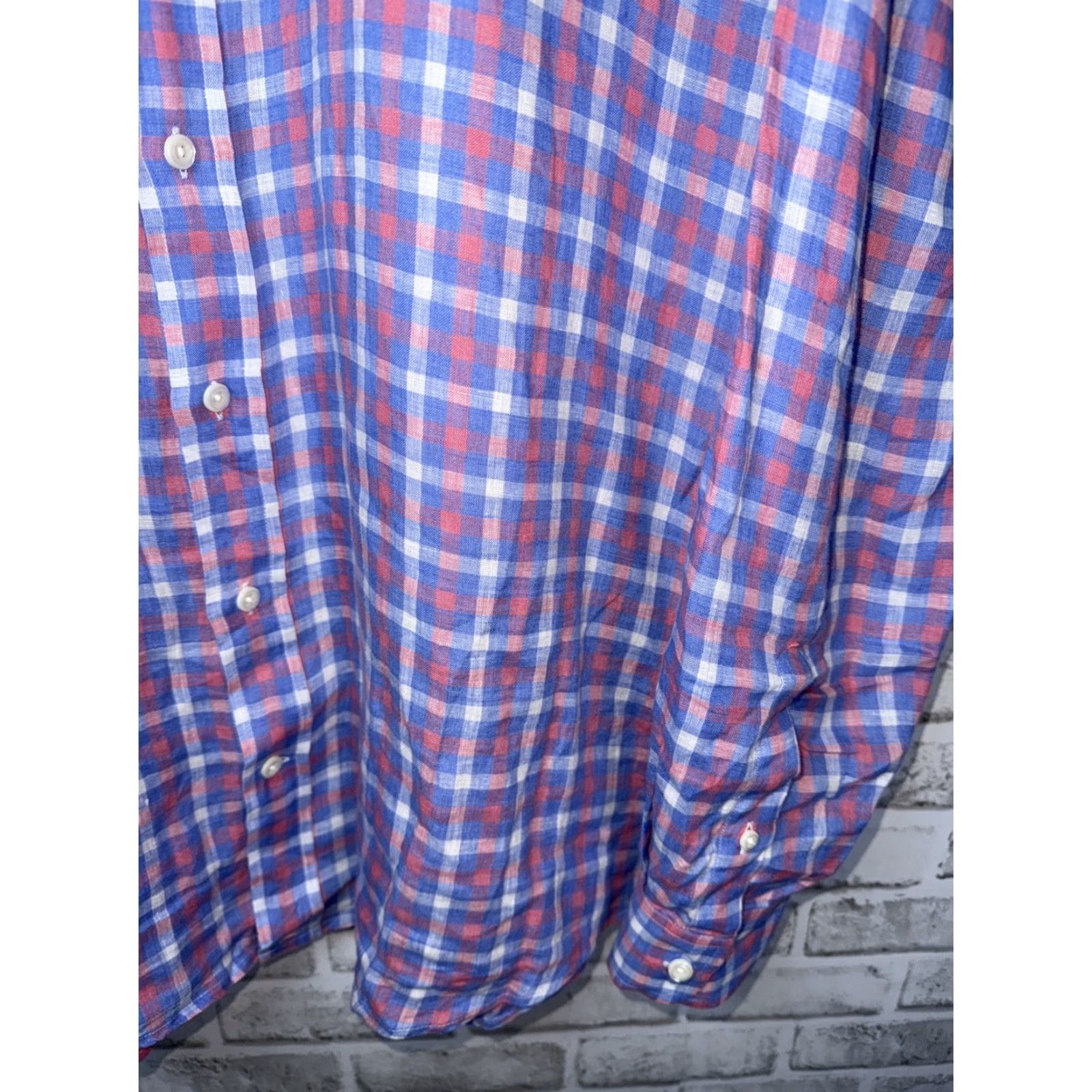 johnnie-O johnnie-O Shirt XL Mens Plaid Linen Button-Up Multicolor Santa Monica Long Sleeve Size US XL / EU 56 / 4 - 4 Thumbnail