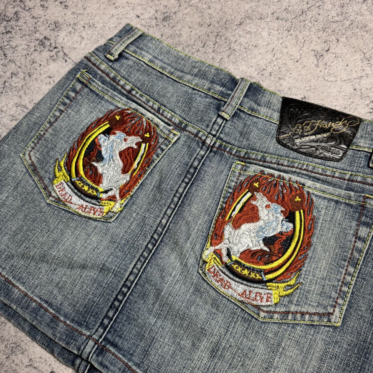 Ed Hardy NEW ED HARDY Vintage Denim Skirt Size 27" / US 4 / IT 40 - 3 Thumbnail